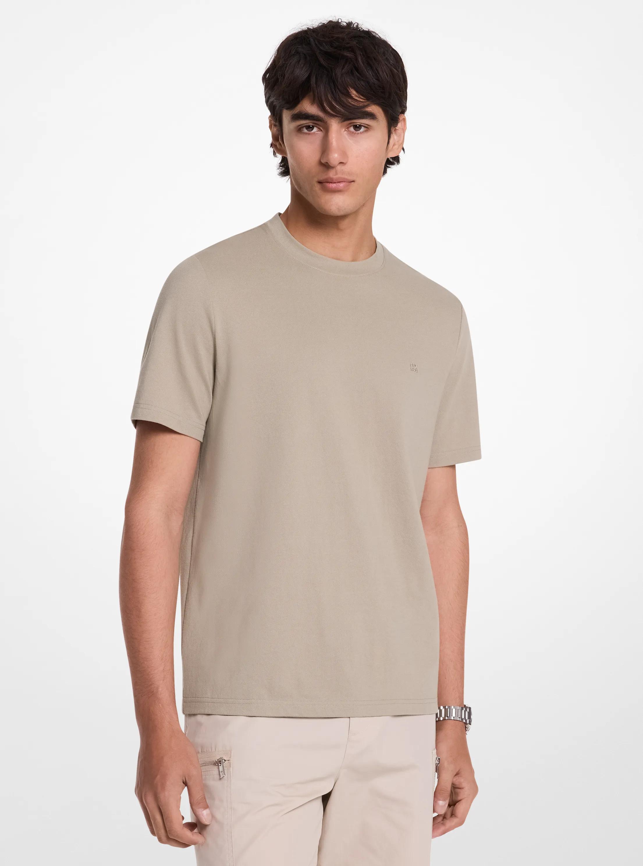 Cotton Blend Piqu&eacute; T-Shirt in DUSTY SAGE | Michael Kors