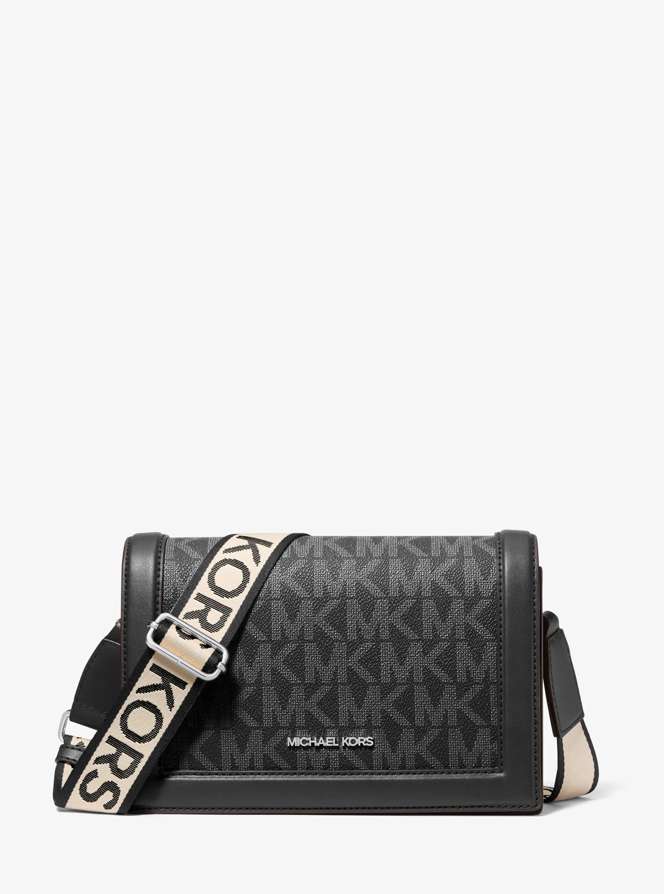 Jet Set Large Signature Logo Crossbody Bag in BLACK | Michael Kors