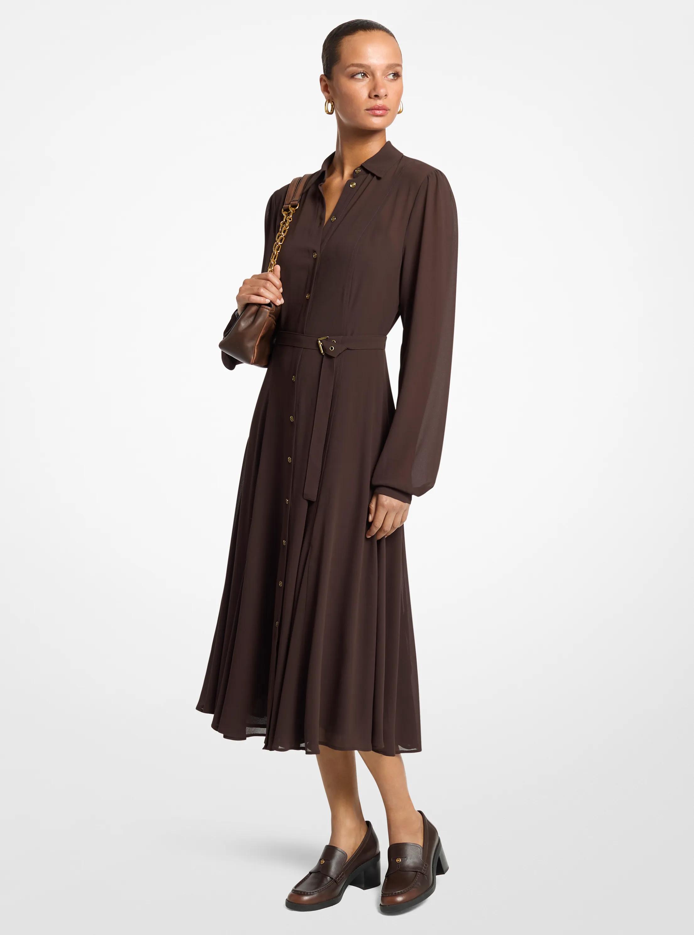 MK Robe chemise en georgette - Marron - Michael Kors