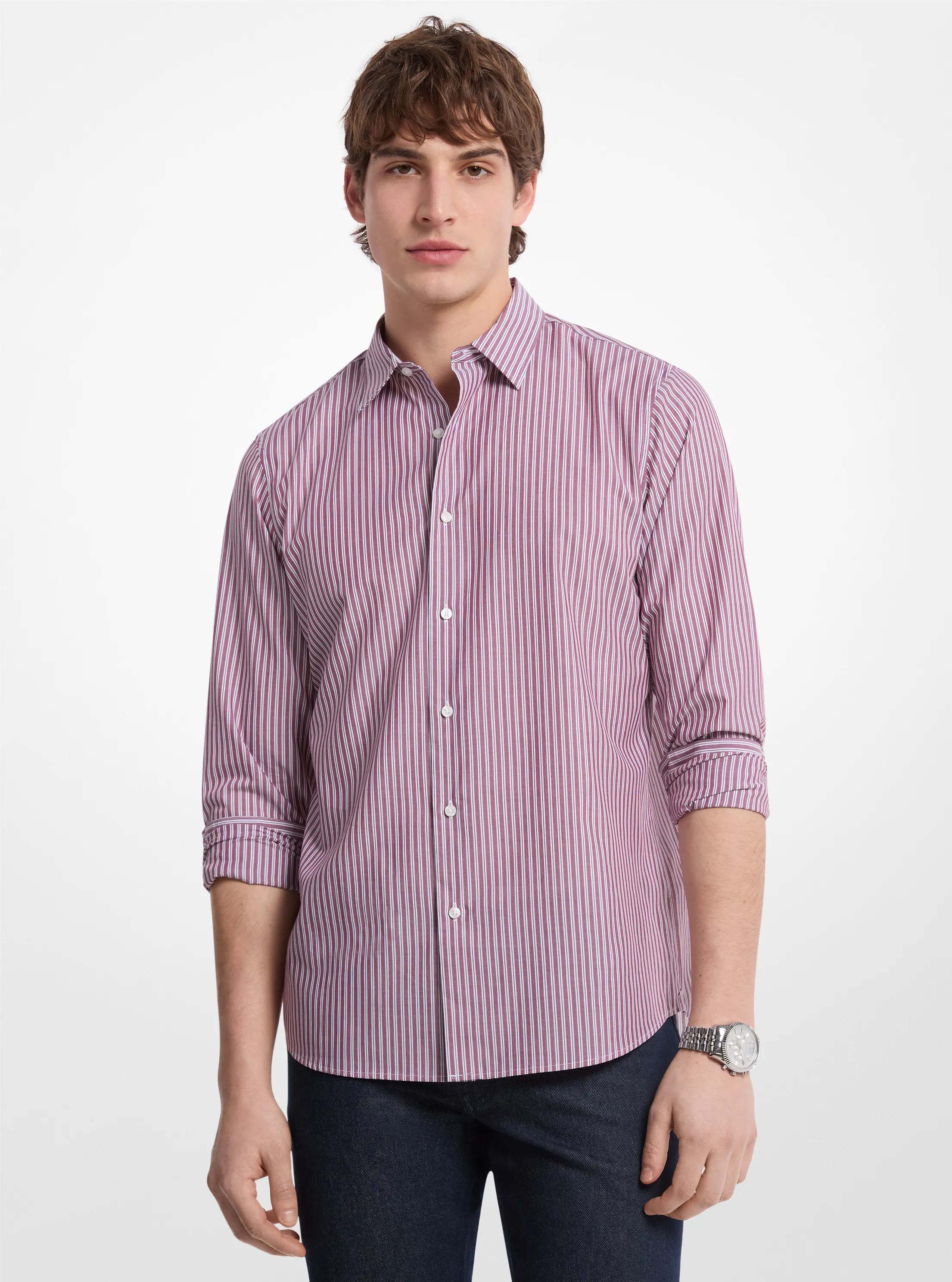 Classic Fit Striped Cotton Blend Shirt in DEEP MULBERRY | Michael Kors