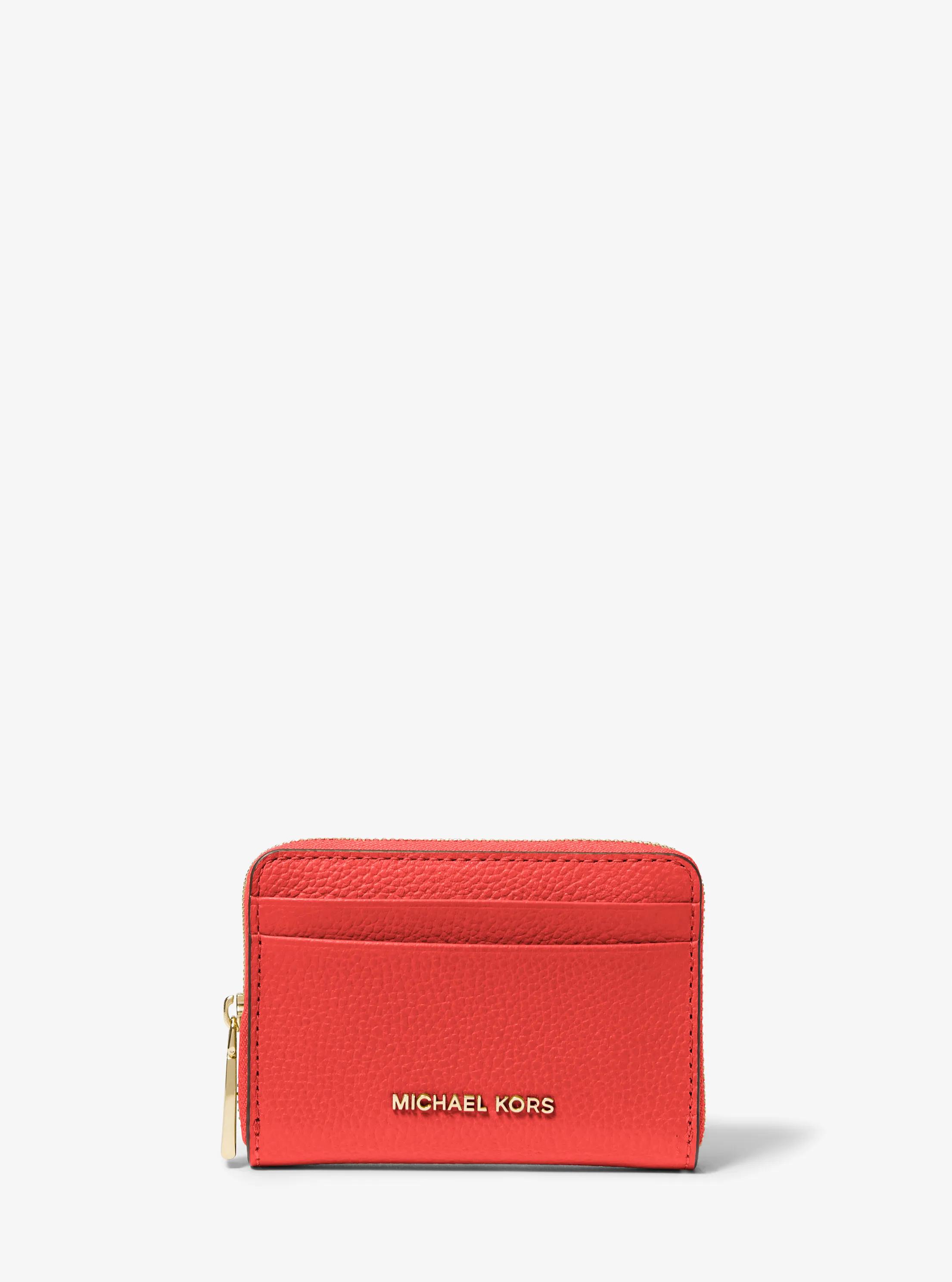 Jet Set Small Pebbled Leather Zip-Around Card Case in BURNT SIENNA | Michael Kors
