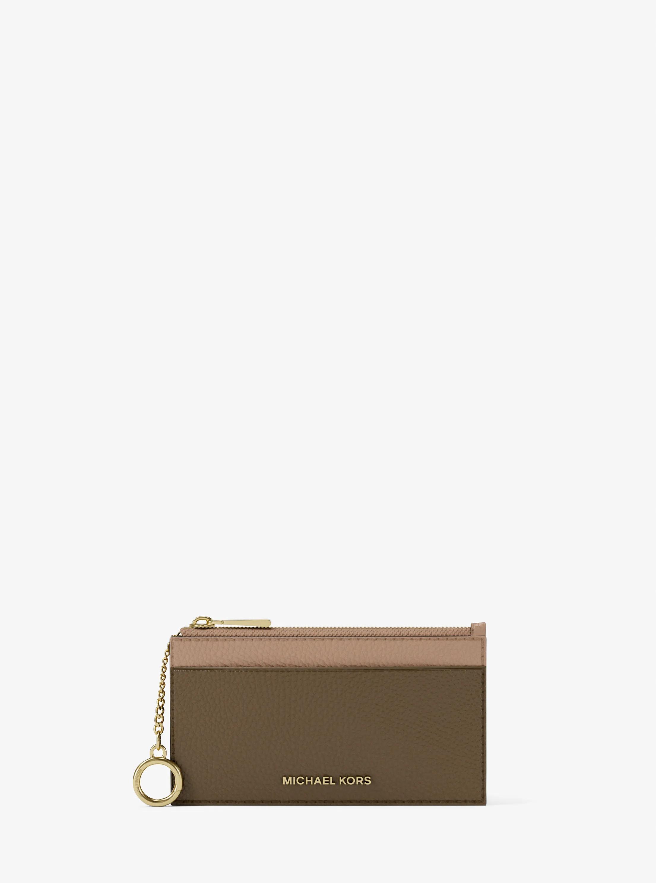MK Petit porte-cartes Jet Set en cuir grainé bicolore - Marron - Michael Kors