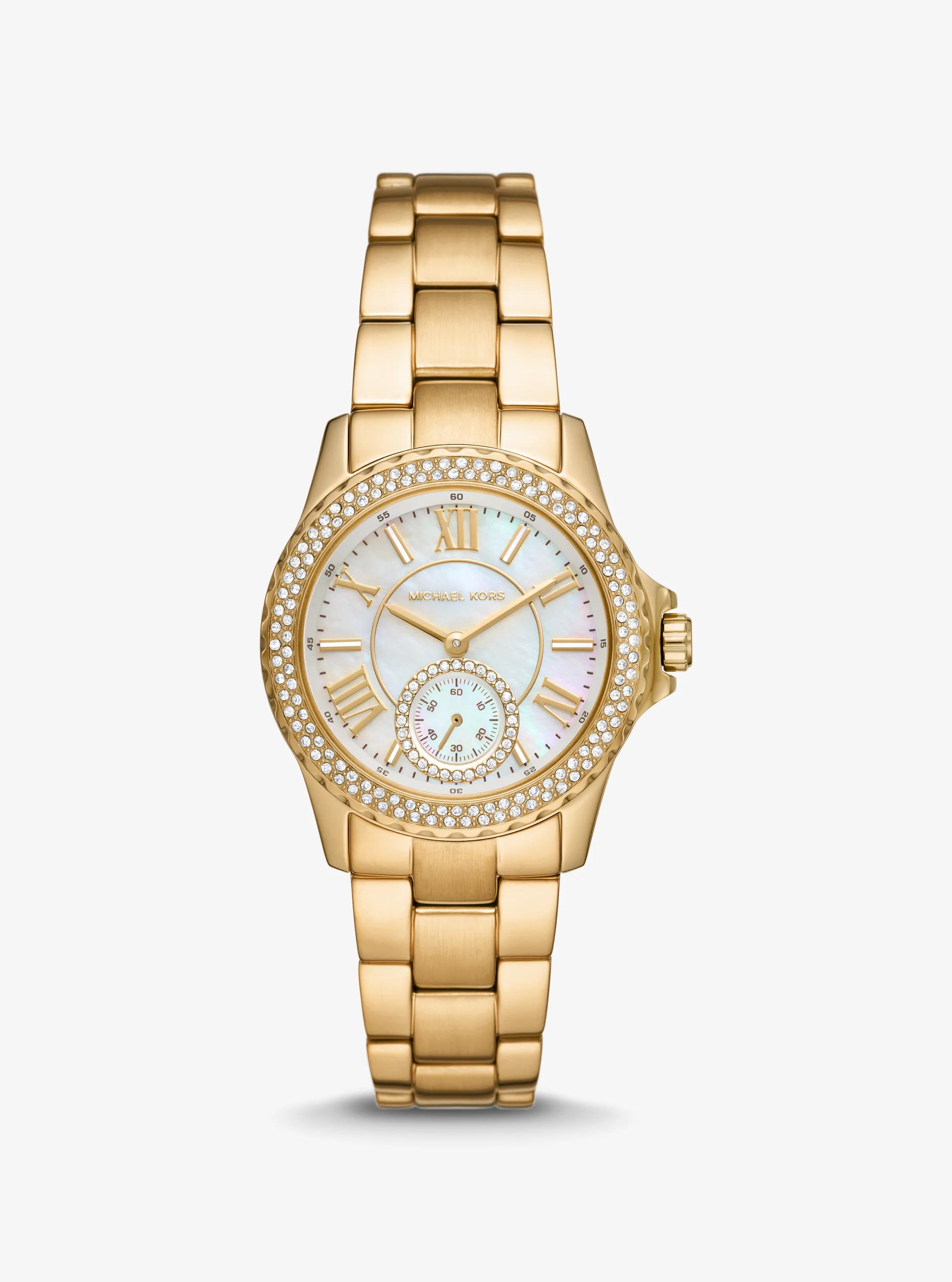 Mini Everest Pav&eacute; Gold-Tone Watch in GOLD | Michael Kors