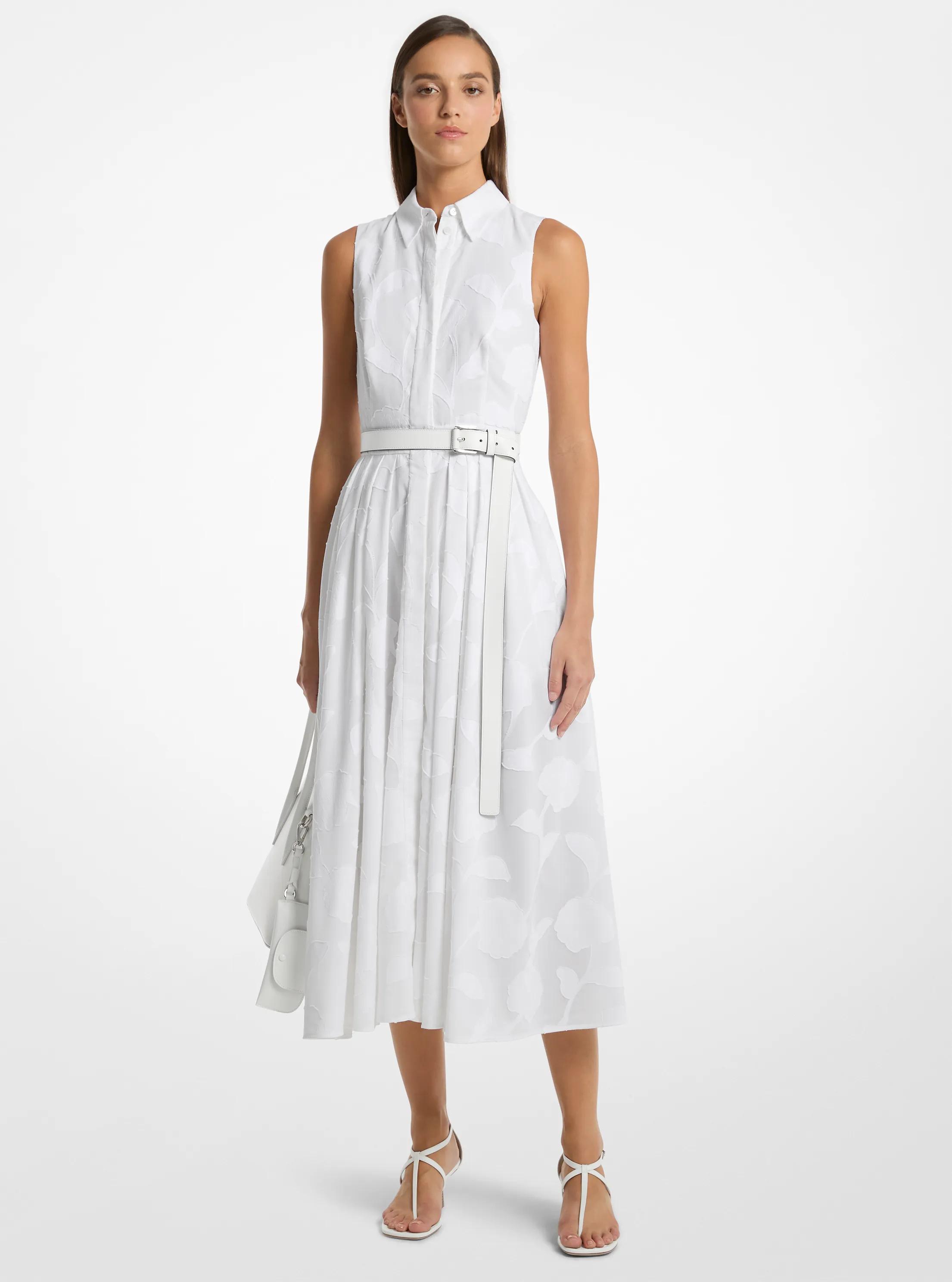 Floral Fil Coup&eacute; Cotton Sleeveless Shirtdress in OPTIC WHITE | Michael Kors