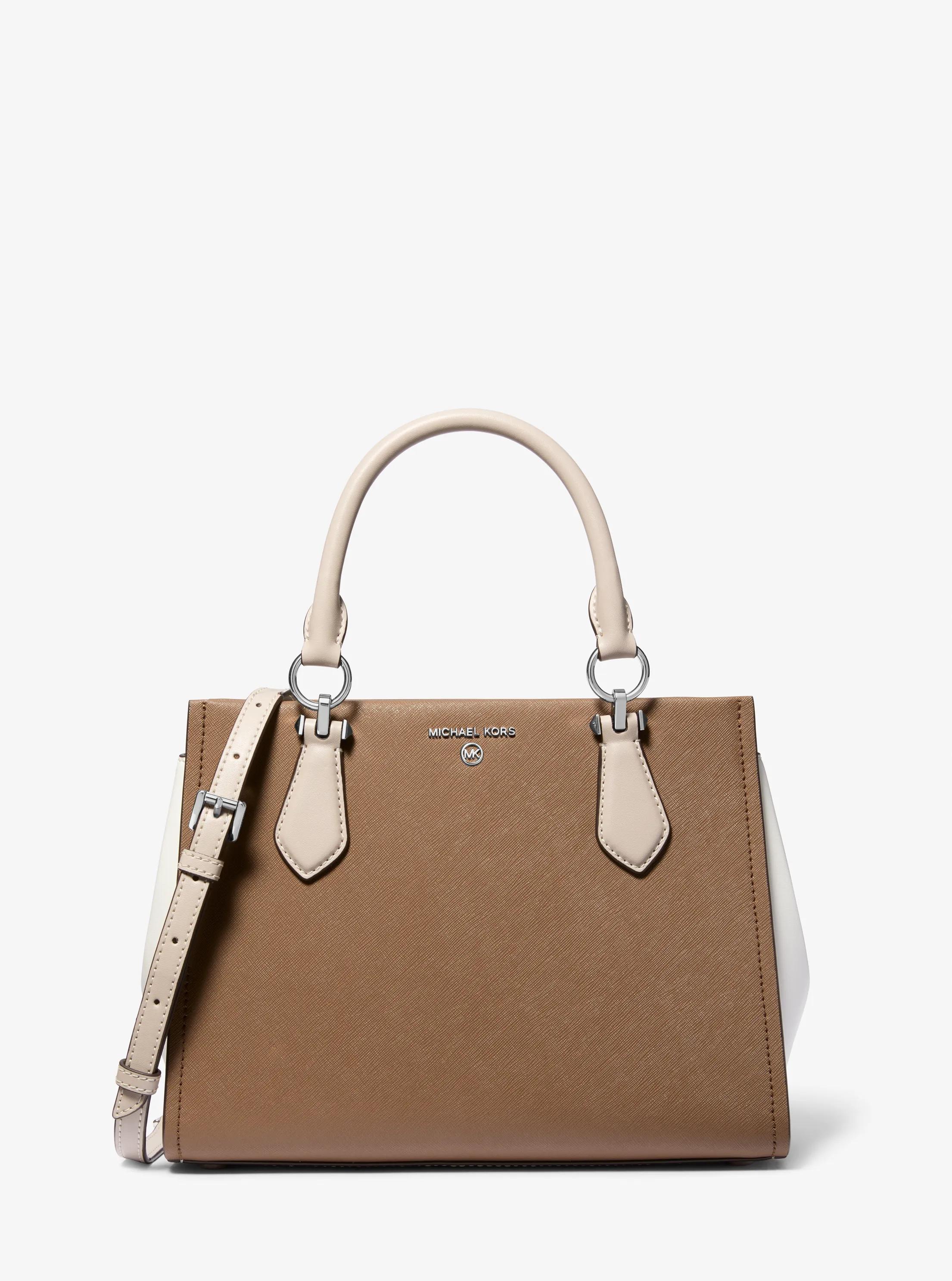 Marilyn Medium Color-Block Saffiano Leather Satchel in DKCMLMELANGE | Michael Kors