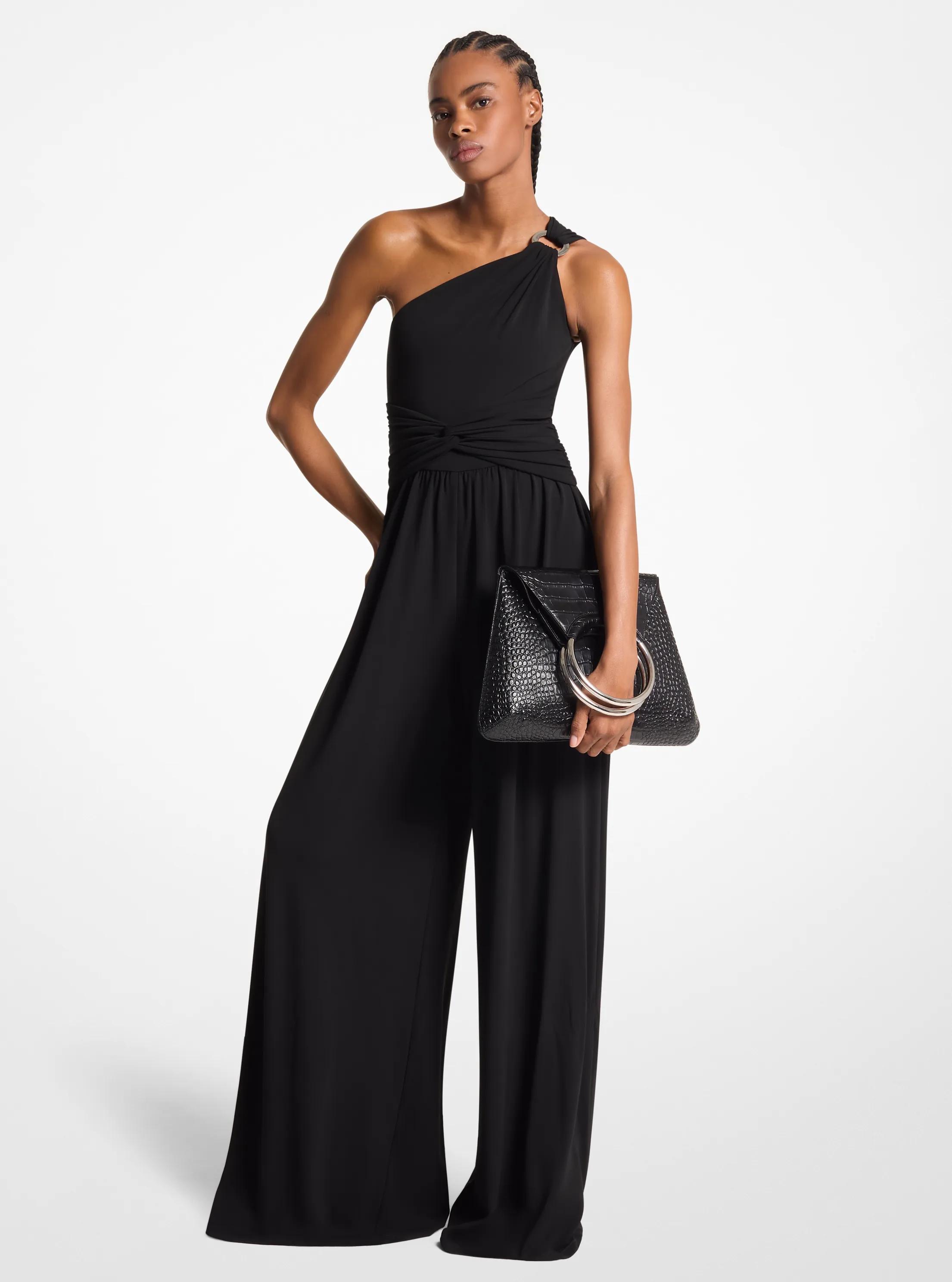 Mono de punto liso mate el&aacute;stico con un hombro descubierto in NEGRO | Michael Kors