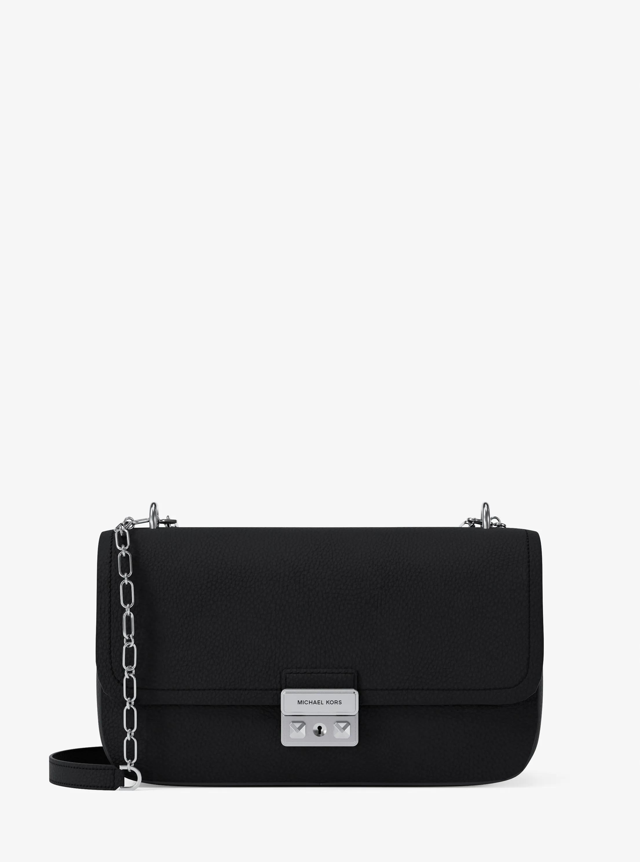Tribeca Large Pebbled Leather Shoulder Bag in BLACK | Michael Kors