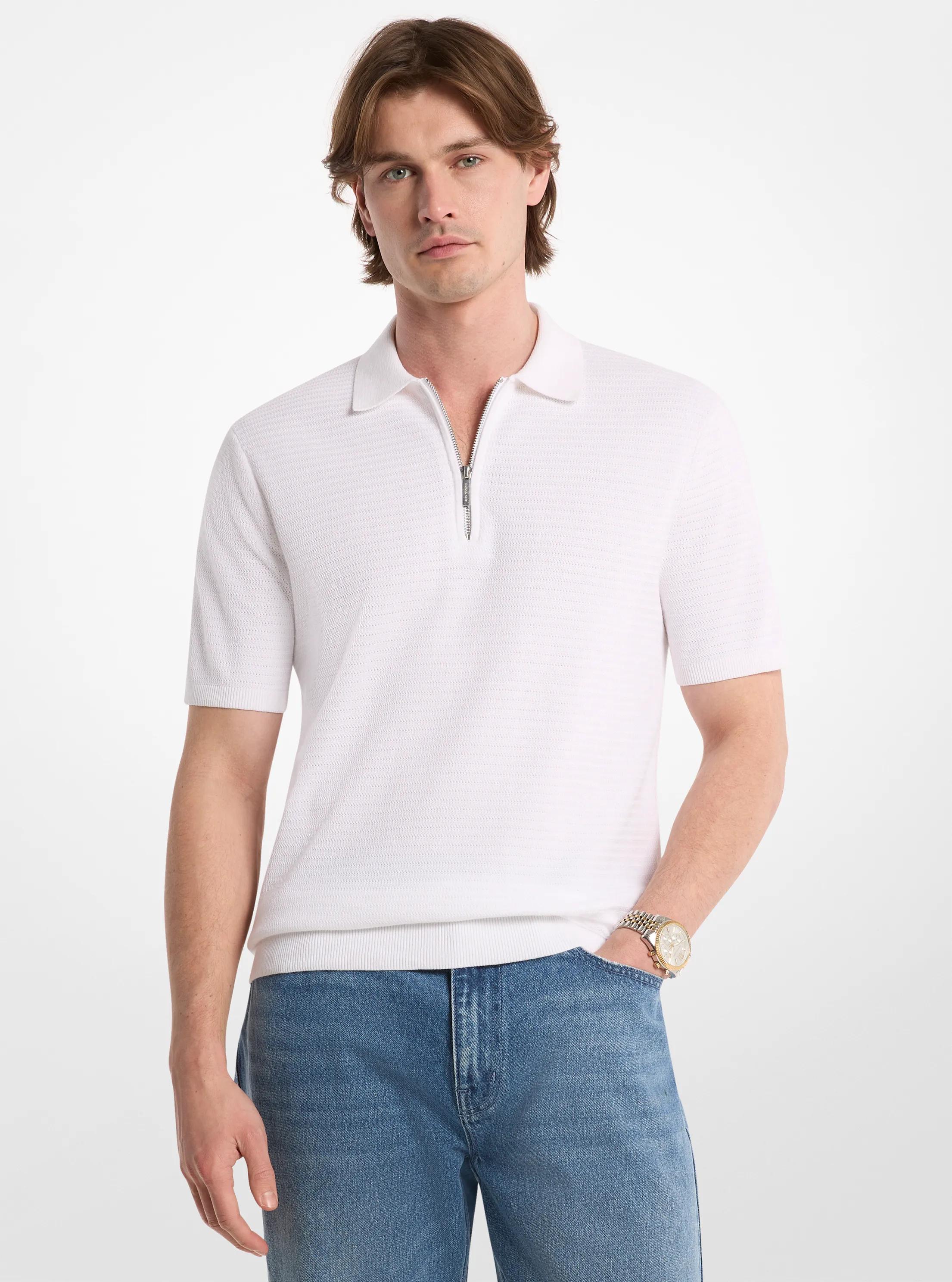 MK Polo zippé en maille de coton - Blanc - Michael Kors