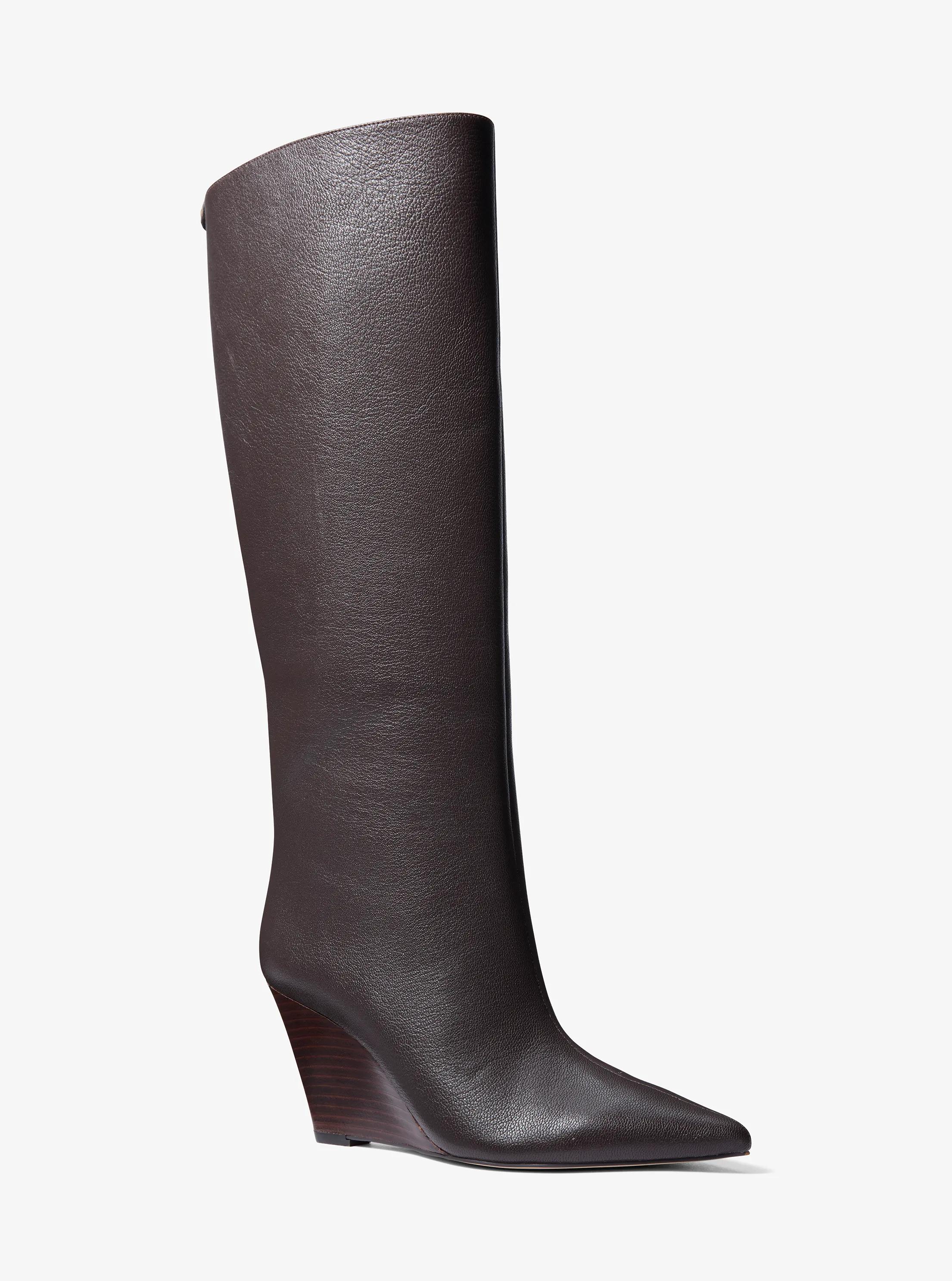 Xandra Leather Wedge Boot in CHOCOLATE | Michael Kors