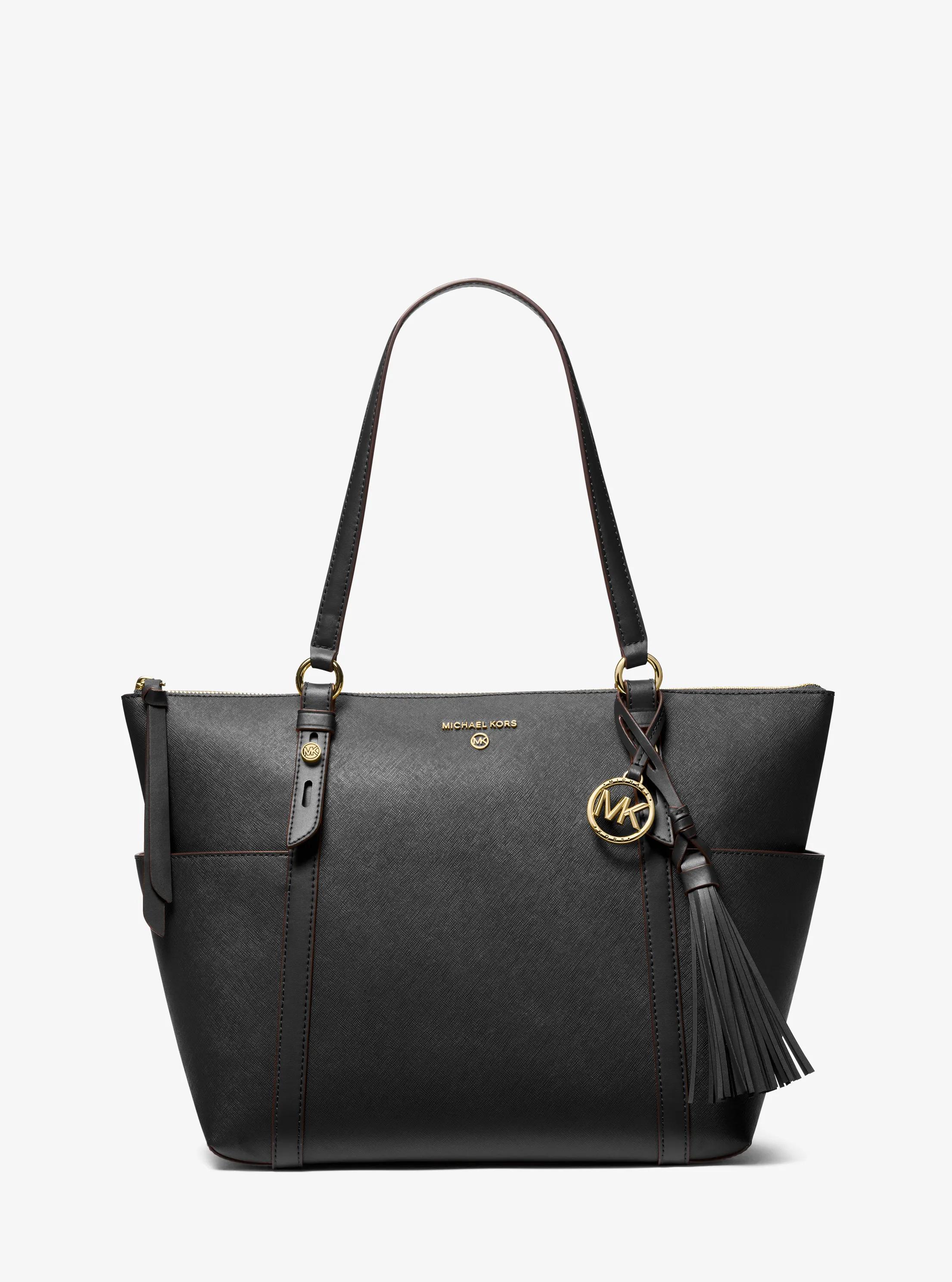Sullivan Large Saffiano Leather Top-Zip Tote Bag in BLACK