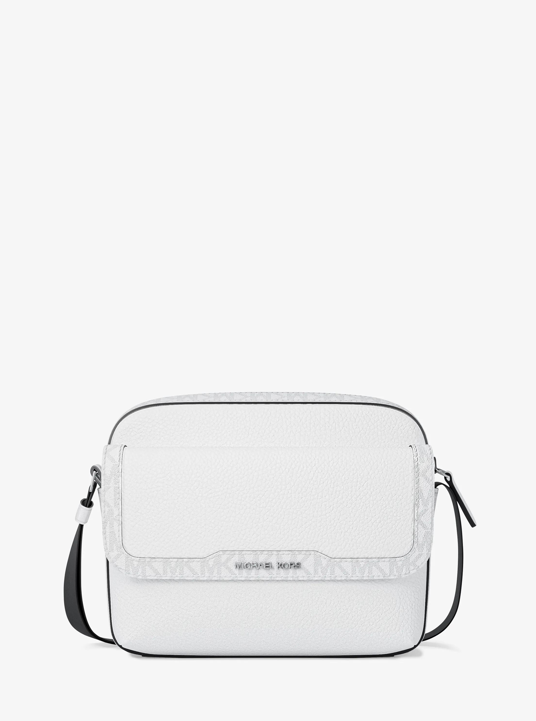 Cooper Medium Pebbled Leather and Signature Logo Camera Crossbody Bag in BRIGHT WHT | Michael Kors