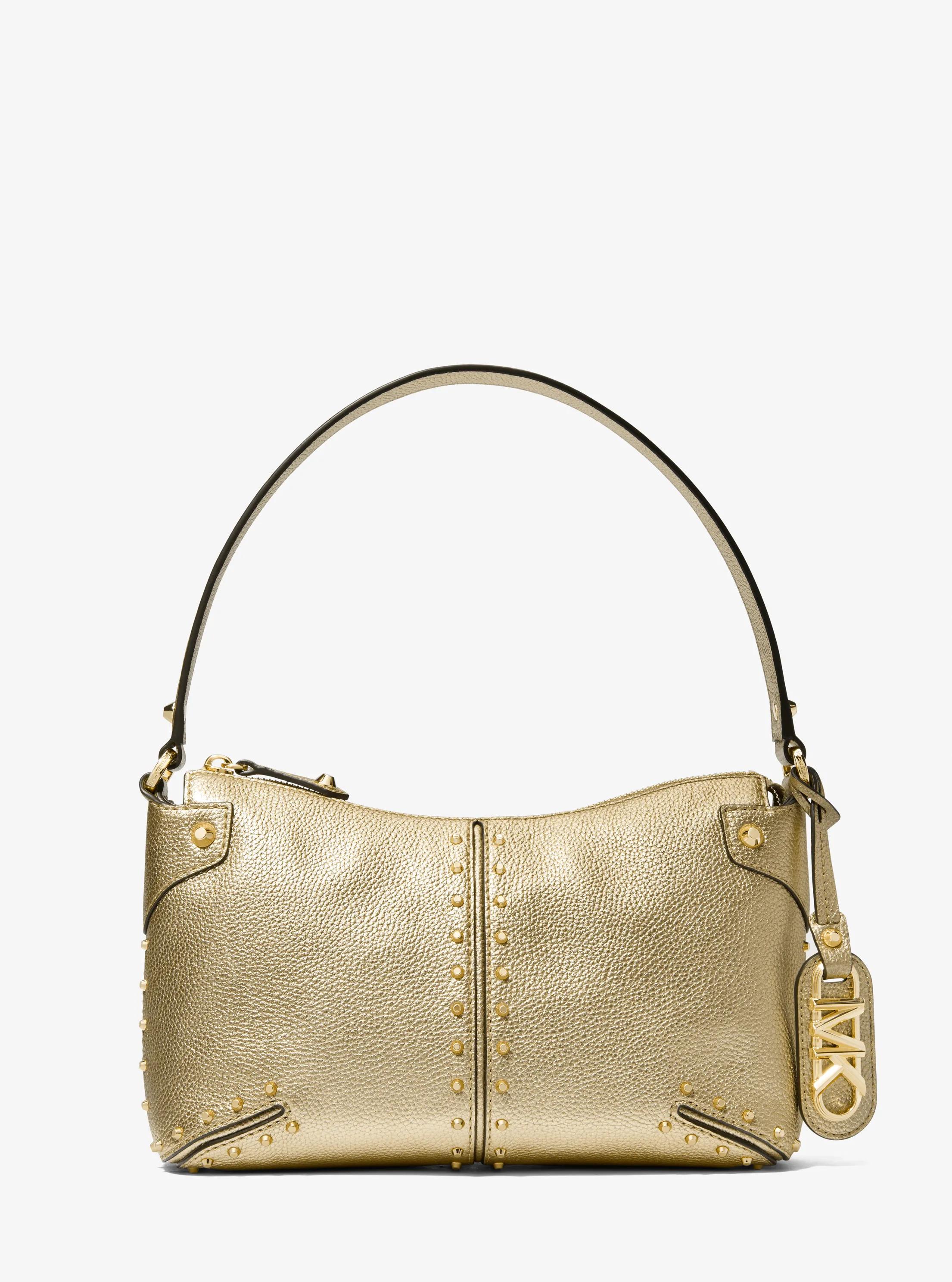 Bolso de hombro Astor grande de piel metalizada con tachuelas