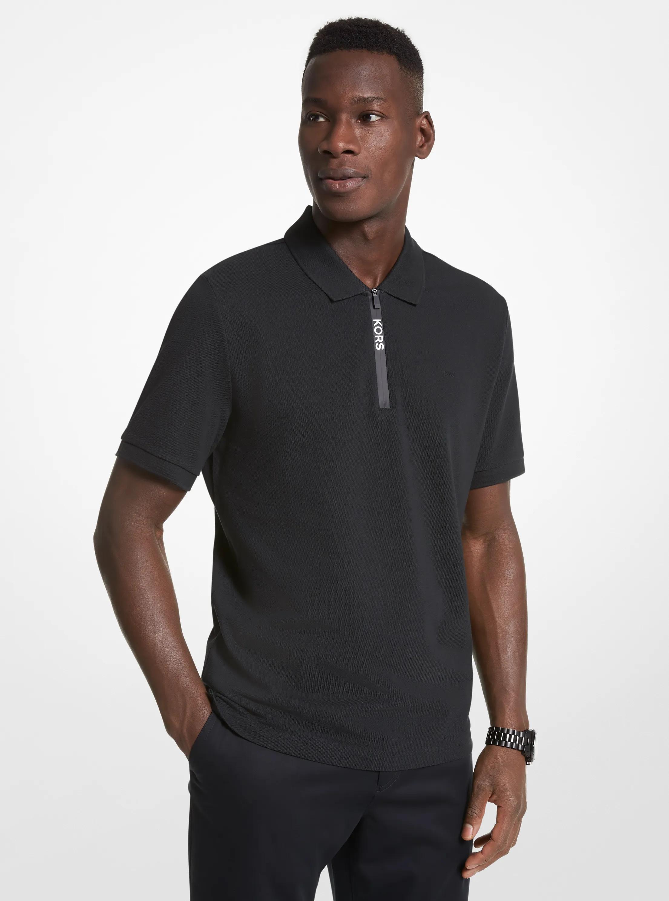 Cotton Half-Zip Polo Shirt in BLACK | Michael Kors