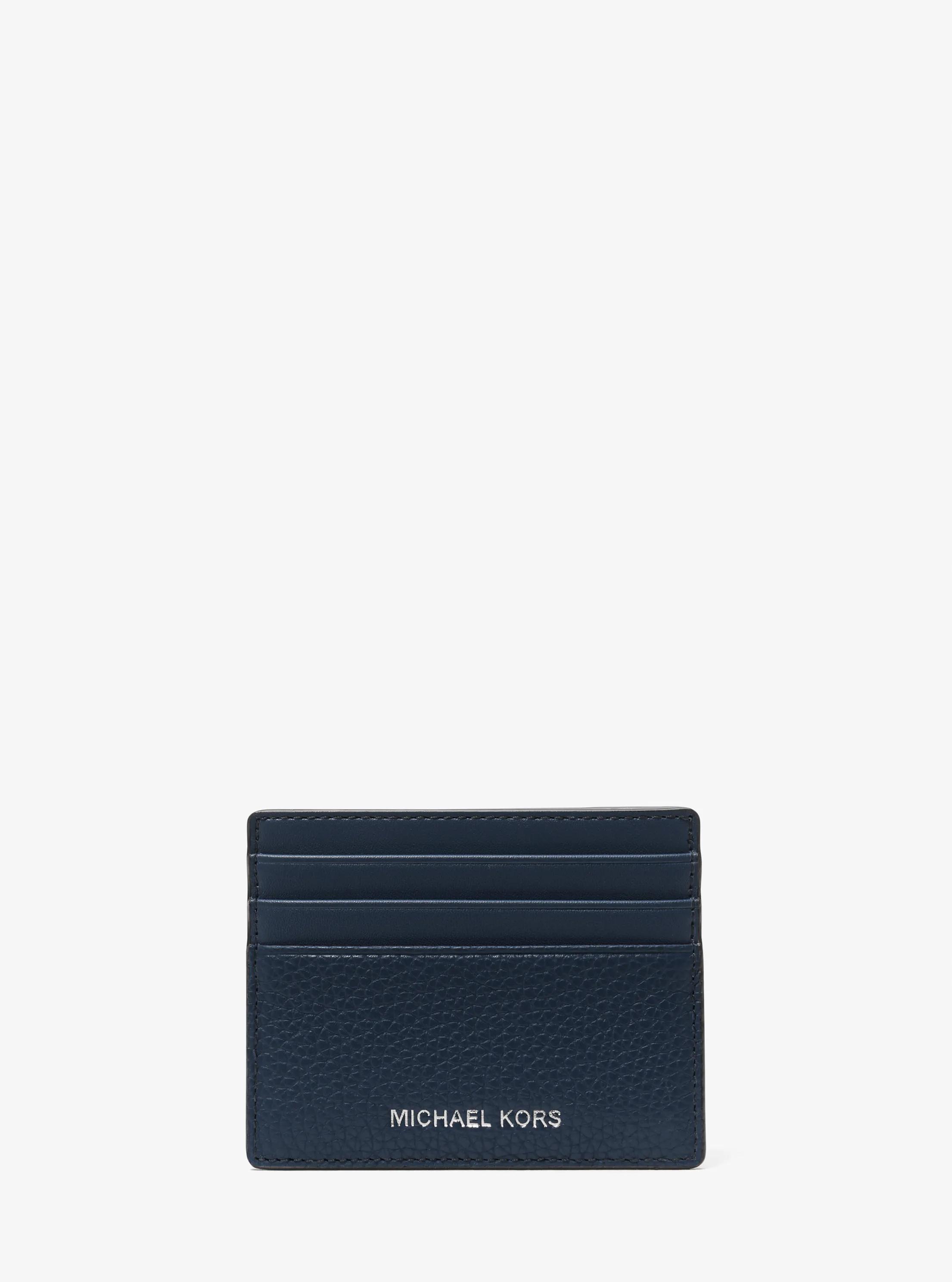 Cooper Pebbled Leather Tall Card Case in NAVY | Michael Kors