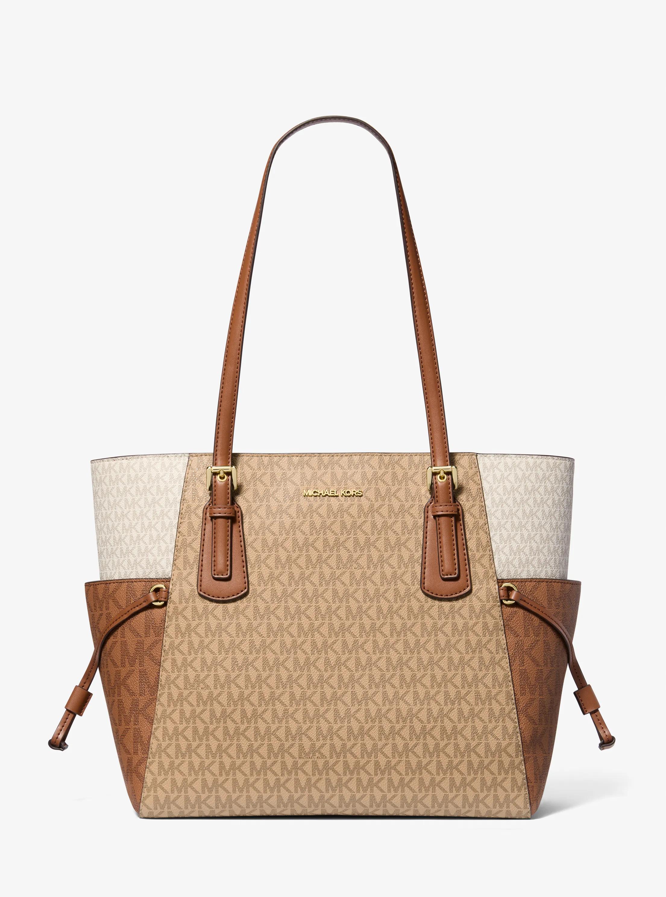 Voyager Large Color-Block Signature Logo Tote Bag in CAMEL MLT | Michael Kors