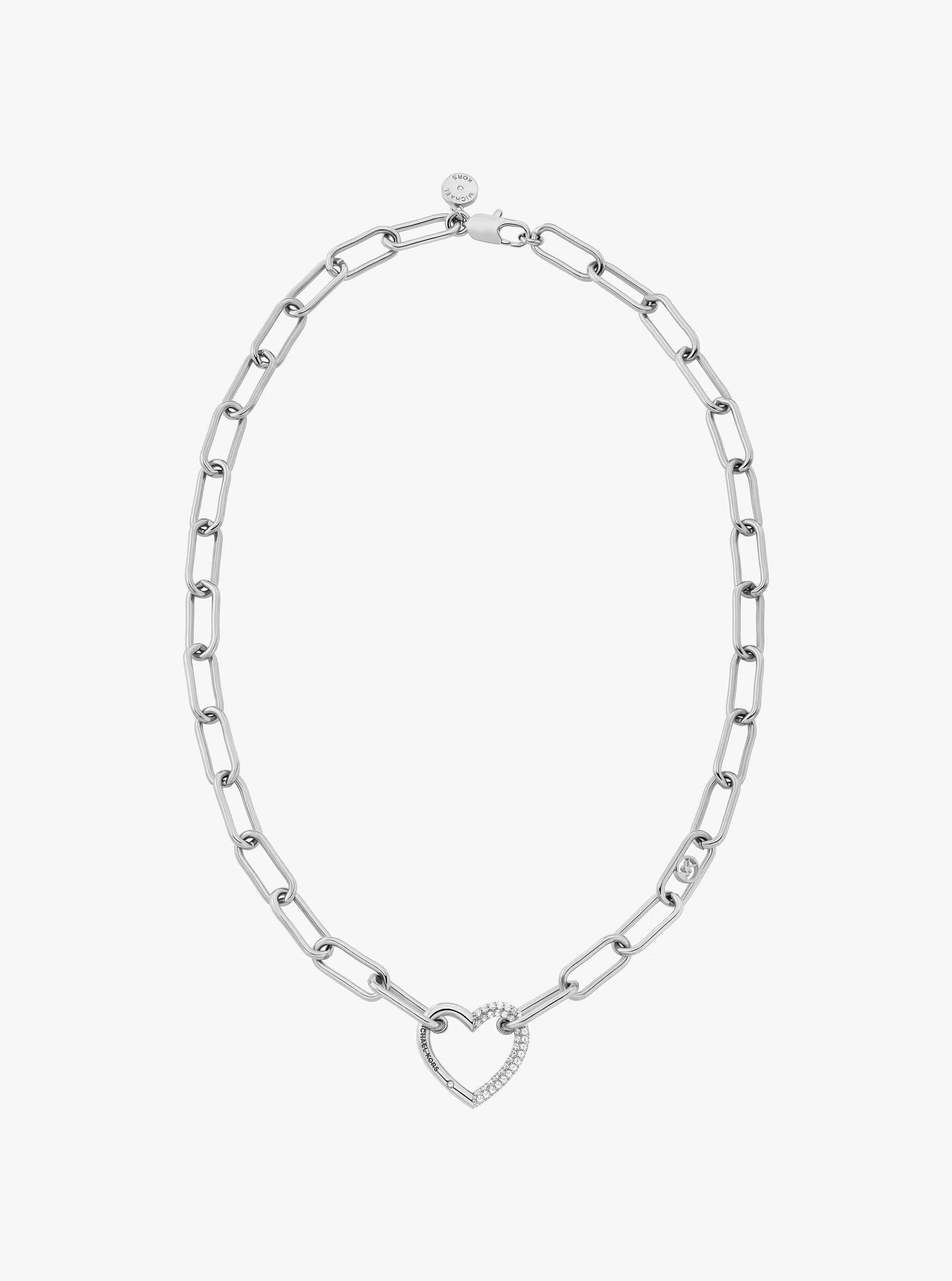 Pav Heart Curb-Link Necklace 93$