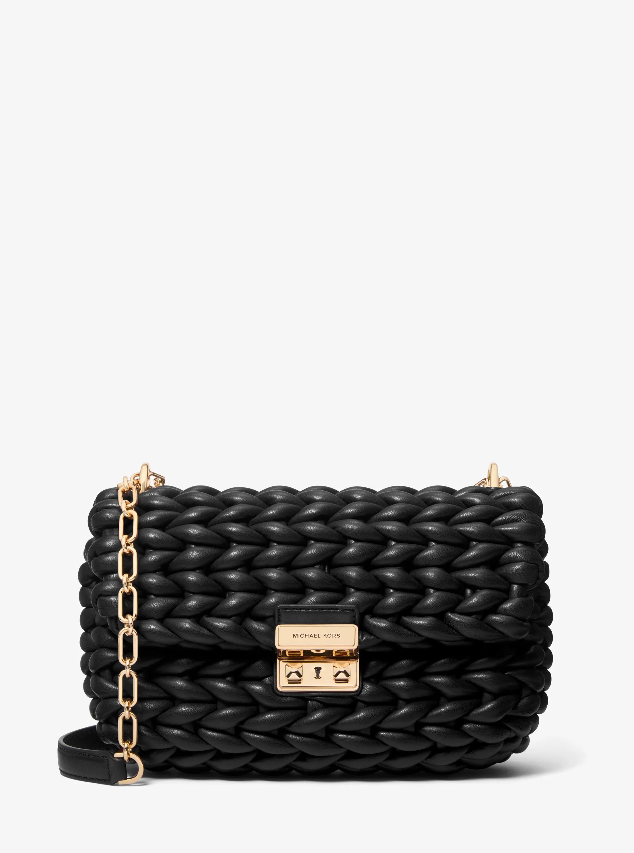 Tribeca Large Hand-Braided Leather Shoulder Bag in NEGRO | Michael Kors