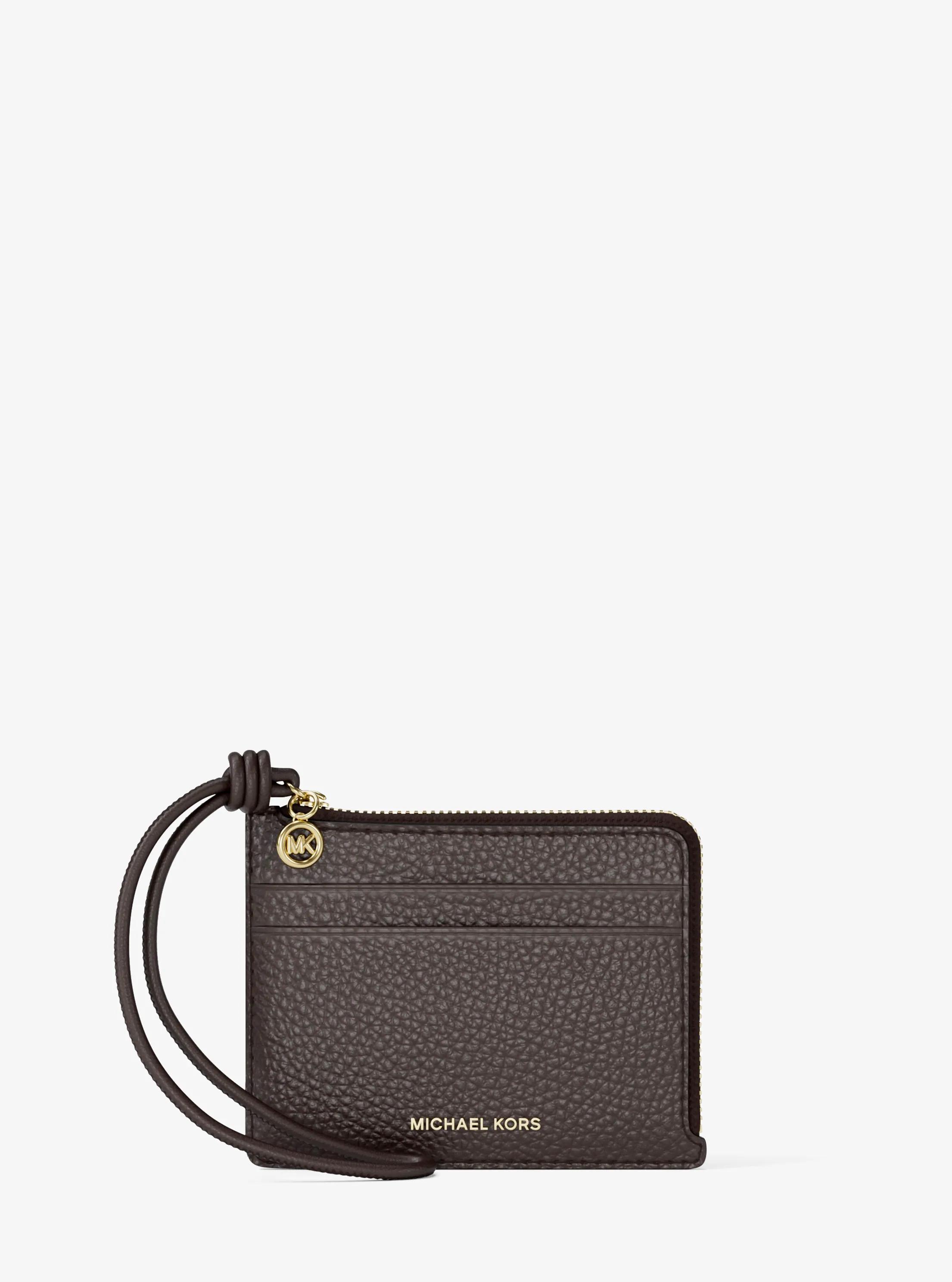 MK Petit porte-cartes Jet Set en cuir grainé à dragonne - Marron - Michael Kors