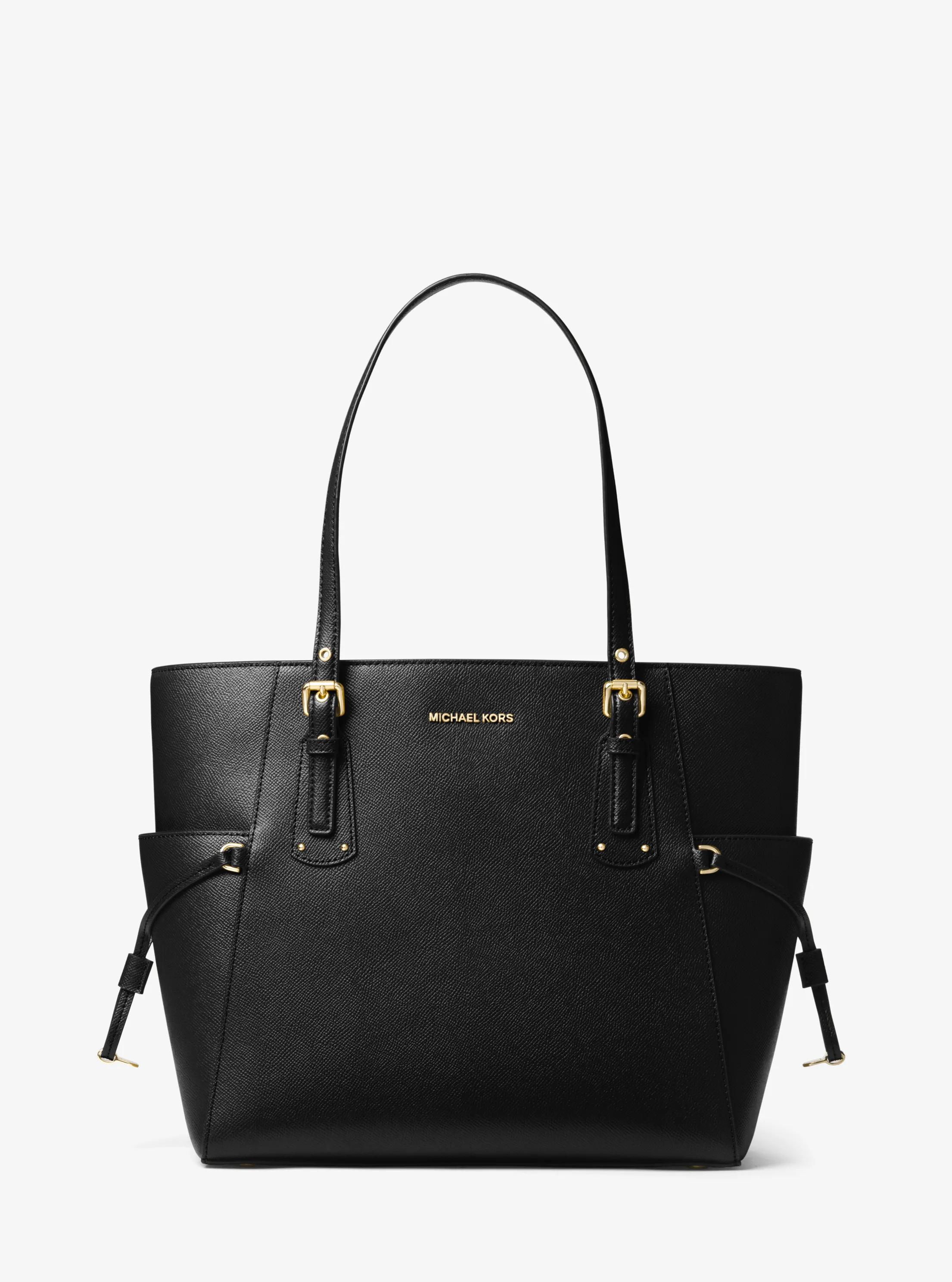 Voyager Small Crossgrain Leather Tote Bag in BLACK | Michael Kors