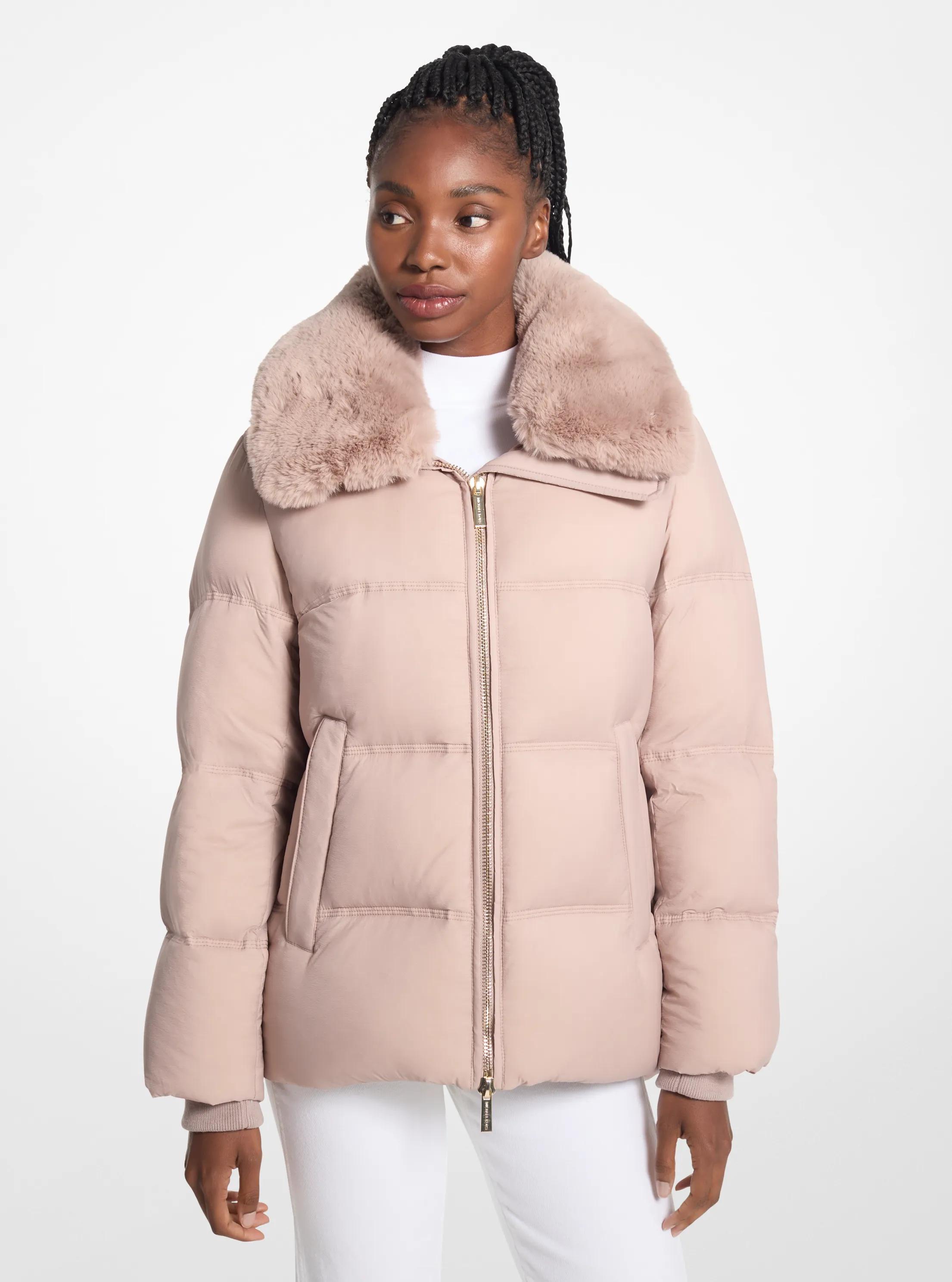 MK Doudoune matelassée avec col en fausse fourrure - Or - Michael Kors