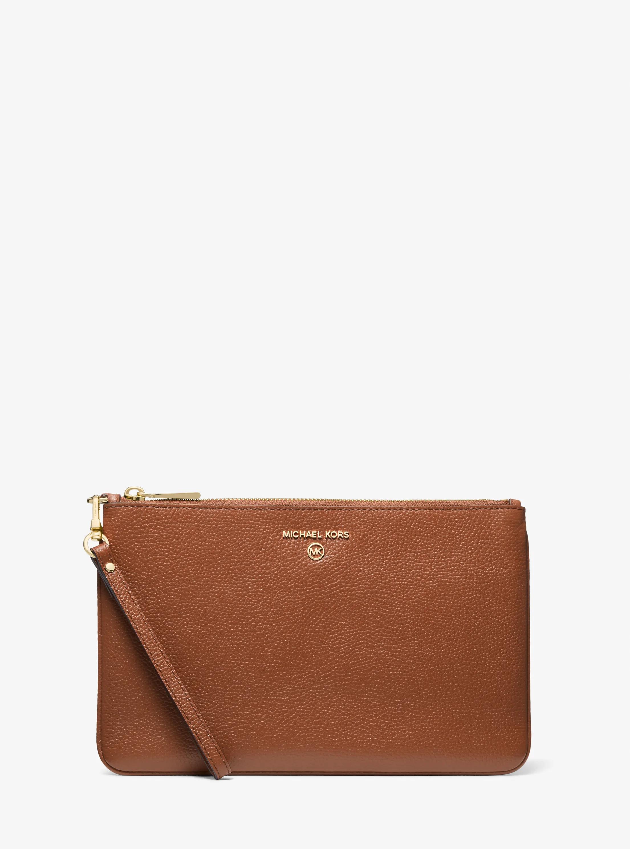 Large Pebbled Leather Wristlet in LUGGAGE | Michael Kors