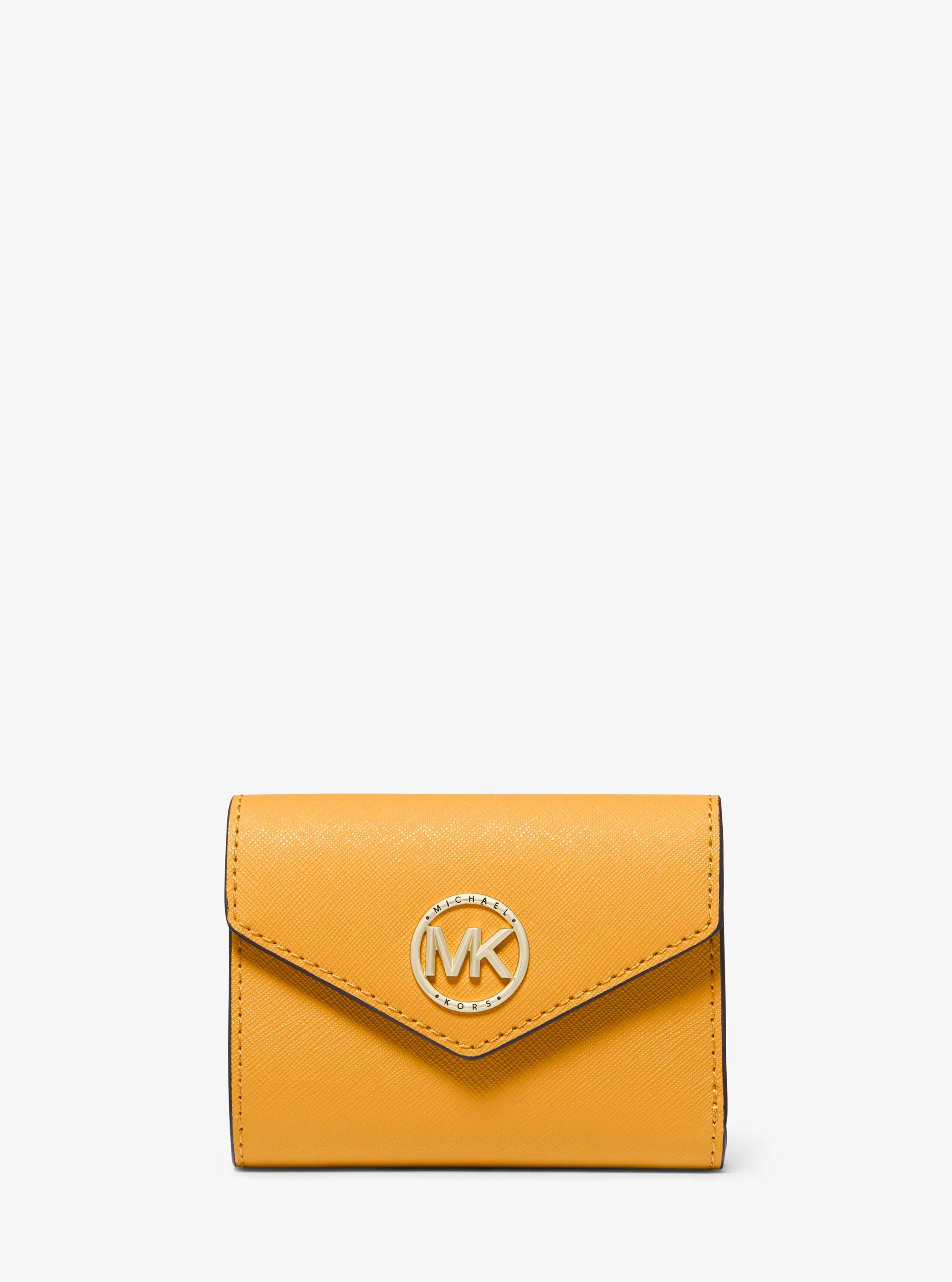 Carmen Medium Saffiano Leather Tri-Fold Envelope Wallet in GOLDEN ROD | Michael Kors