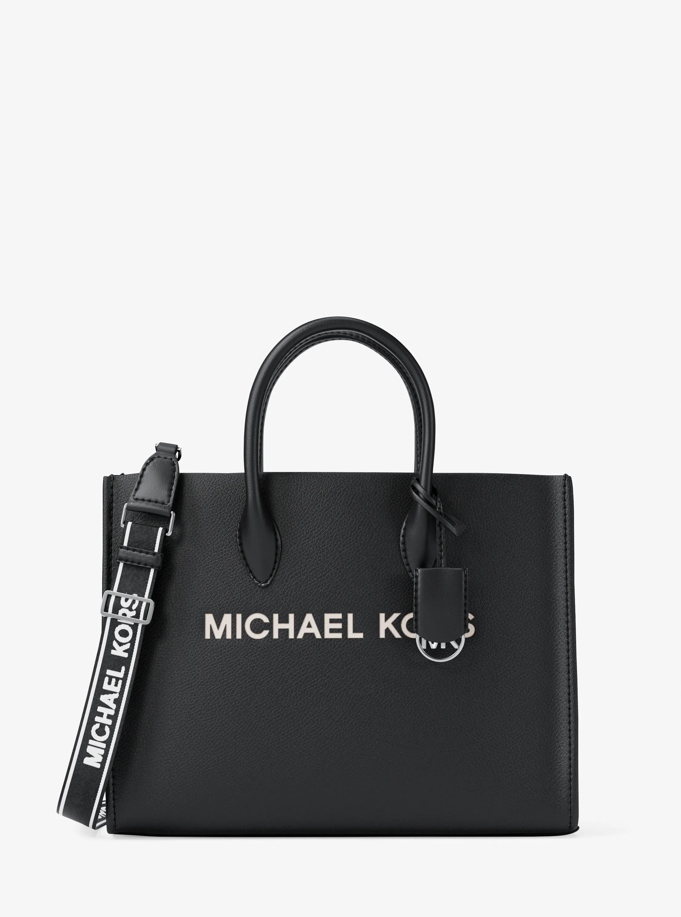 Mirella Medium Pebbled Leather Tote Bag in BLACK | Michael Kors