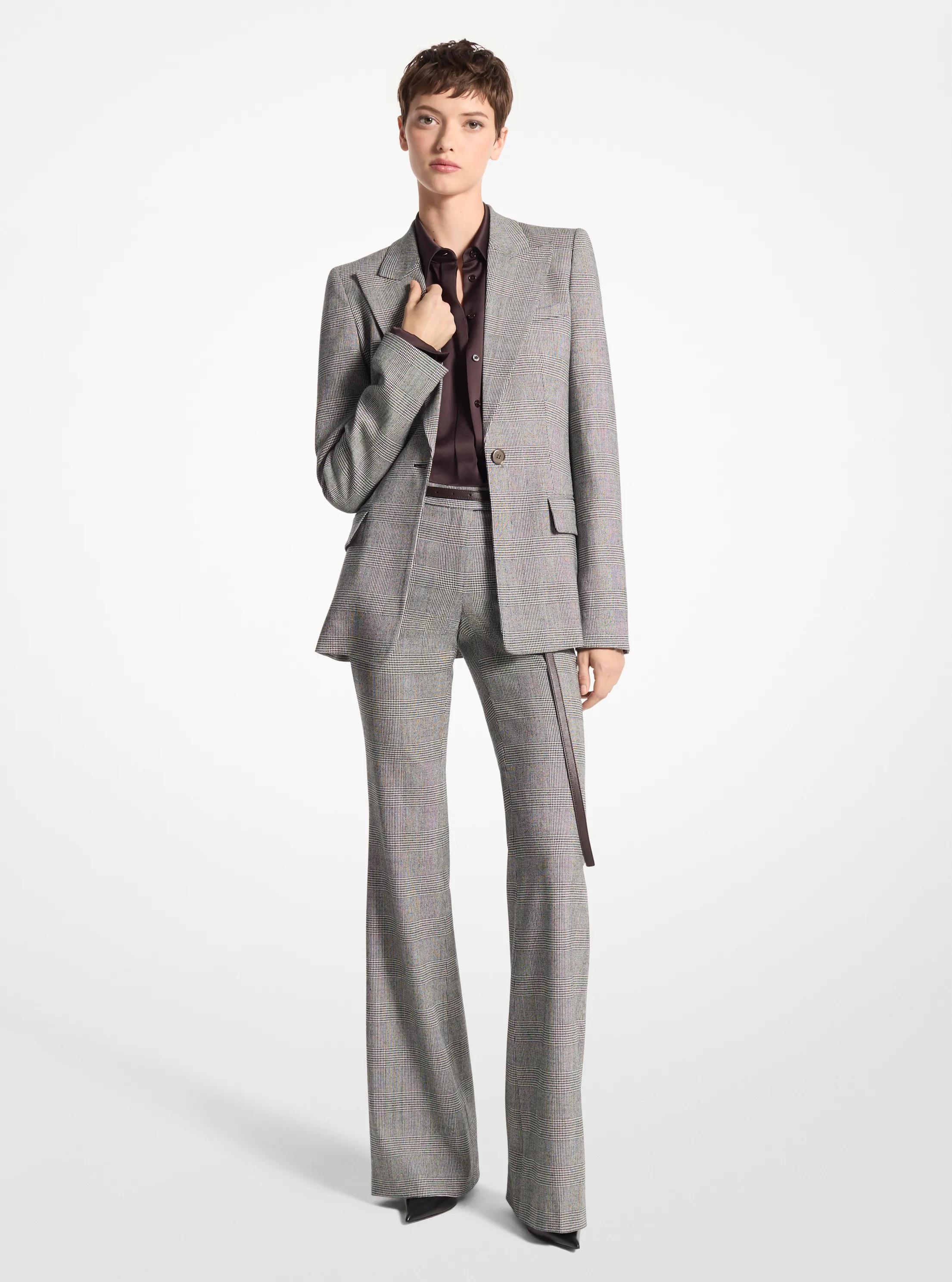 Georgina Glen Plaid Stretch Wool Flannel Blazer in BLACK/WHITE | Michael Kors