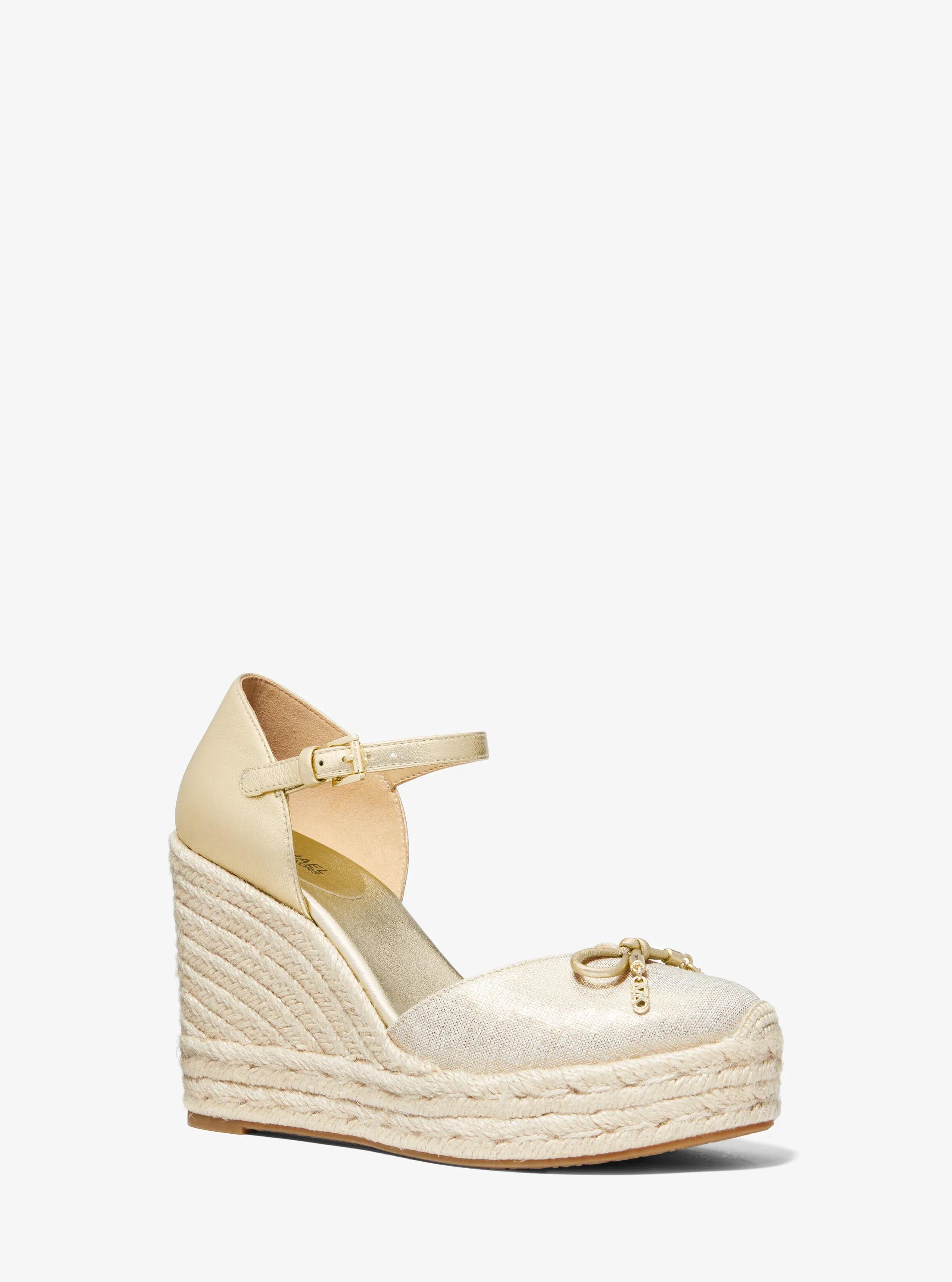 Nori Metallic Leather and Linen Wedge Espadrille
