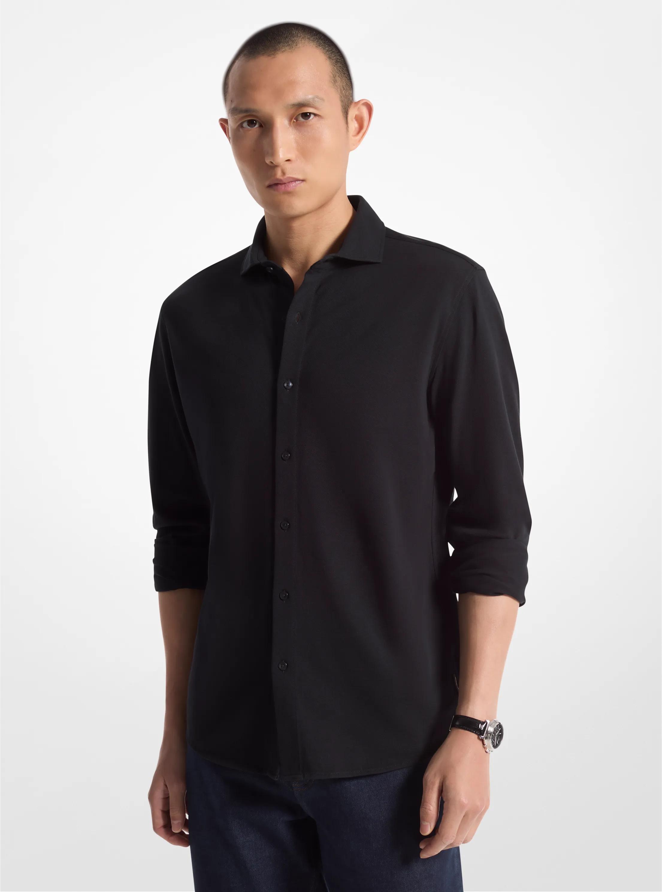 Slim-Fit Cotton Piqu&eacute; Shirt in BLACK | Michael Kors