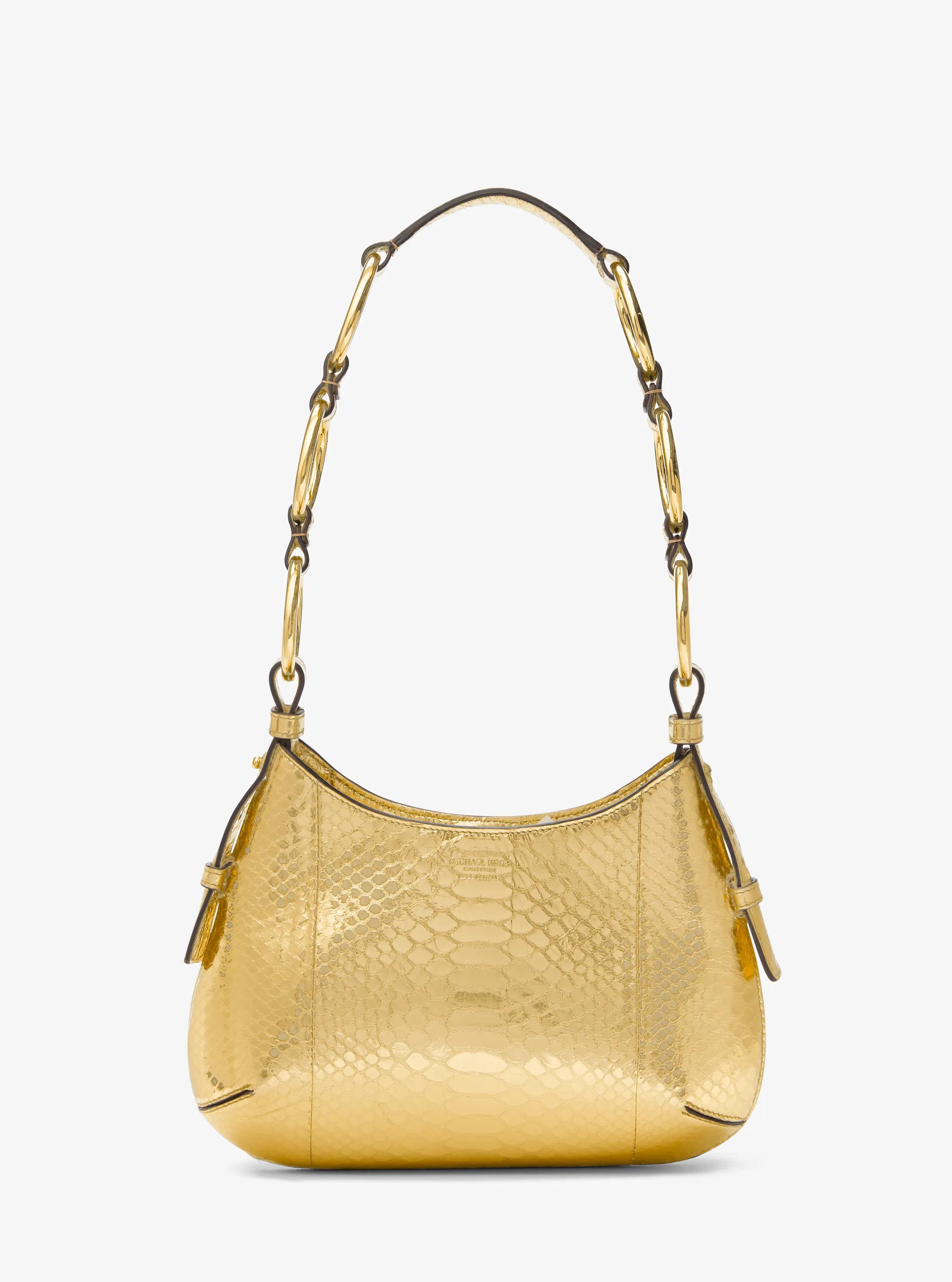 Bardot Mini Metallic Python Embossed Leather Hobo Shoulder Bag in GOLD | Michael Kors