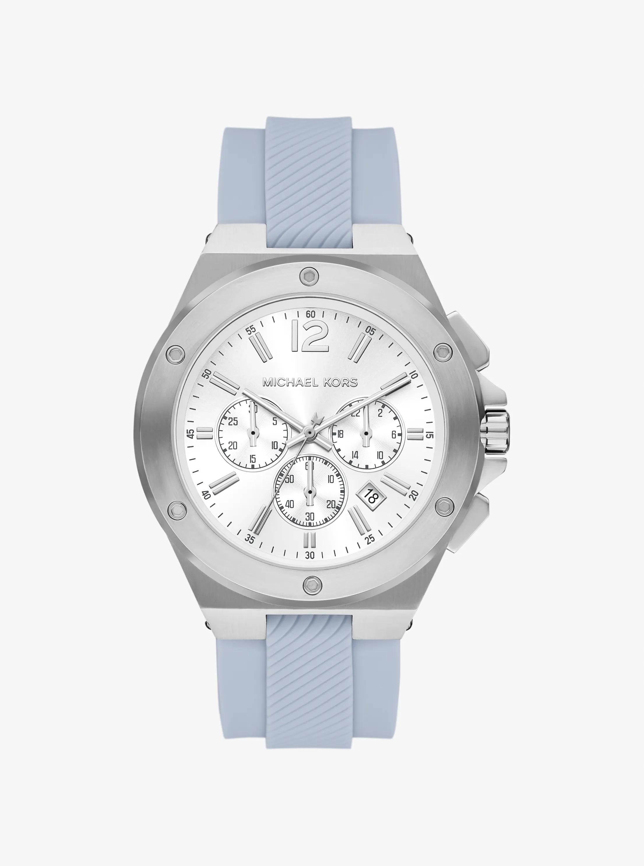Oversized Lennox Silver-Tone and Silicone Watch