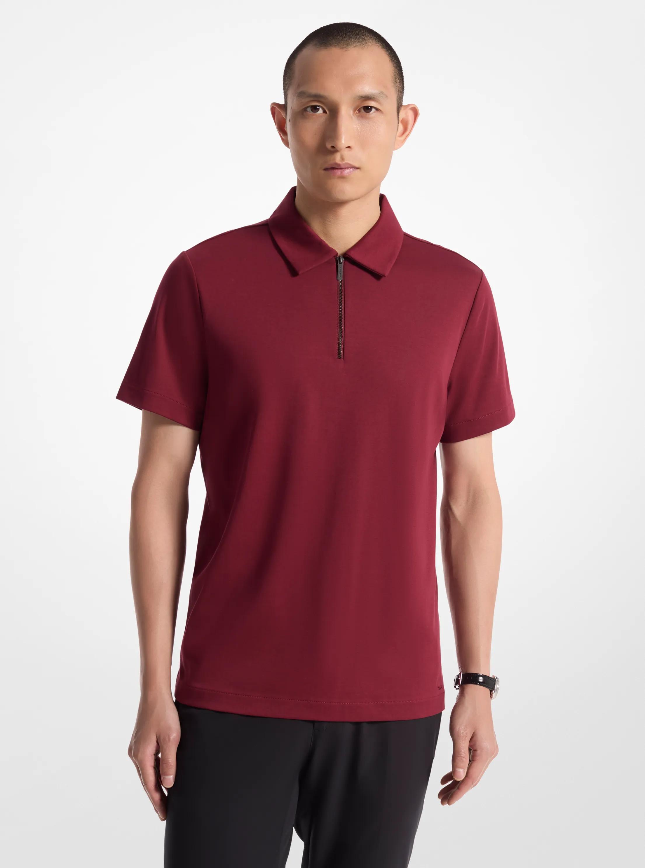 Cotton Half-Zip Polo Shirt in DARK BRANDY | Michael Kors