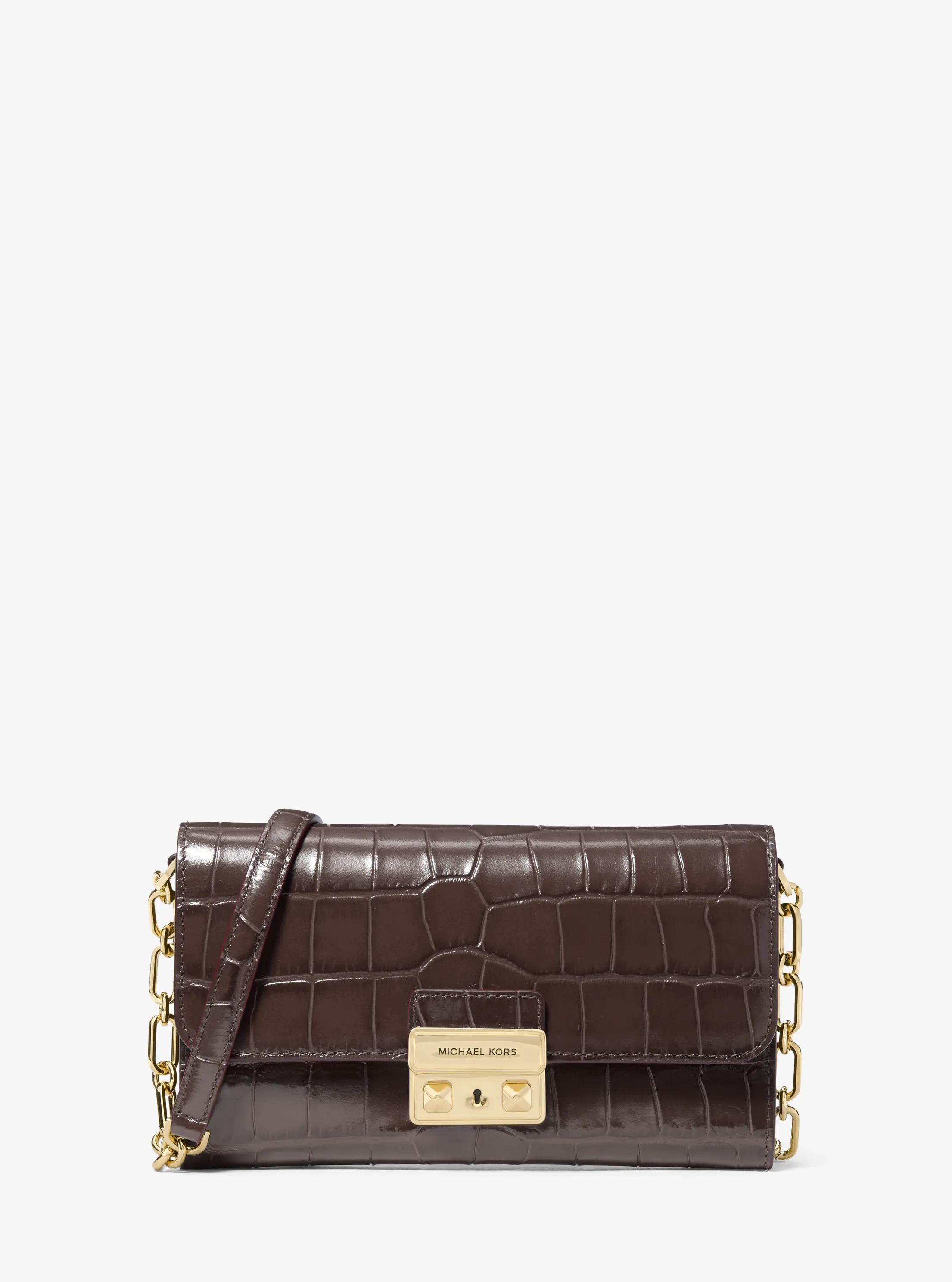 Tribeca Crocodile Embossed Leather Convertible Crossbody Bag in CHOCOLATE | Michael Kors