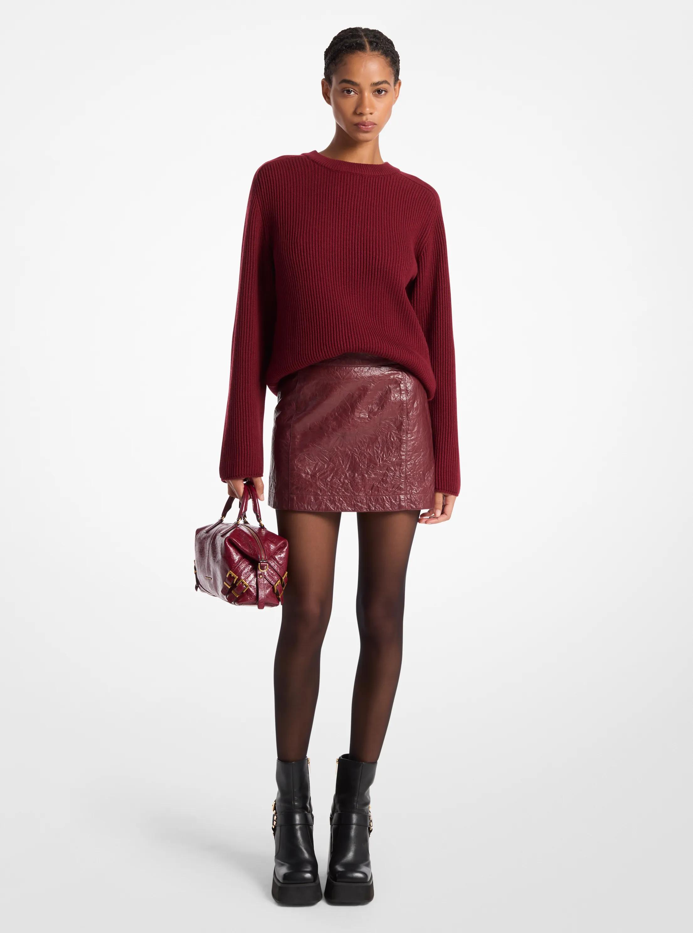 Minifalda de piel con efecto lavado in BRANDY OSCURO | Michael Kors