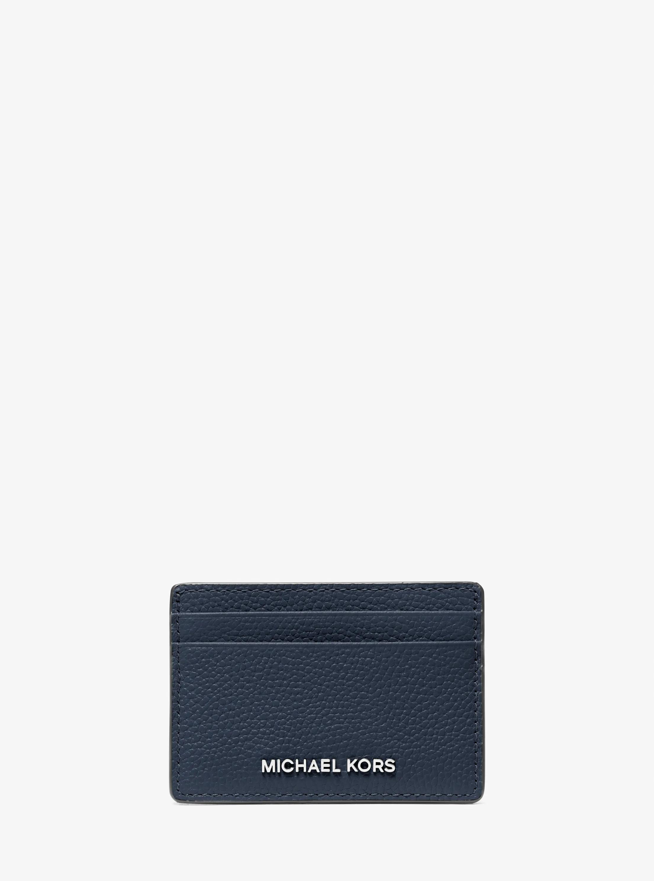 MK Porte-cartes en cuir grainé - Bleu - Michael Kors