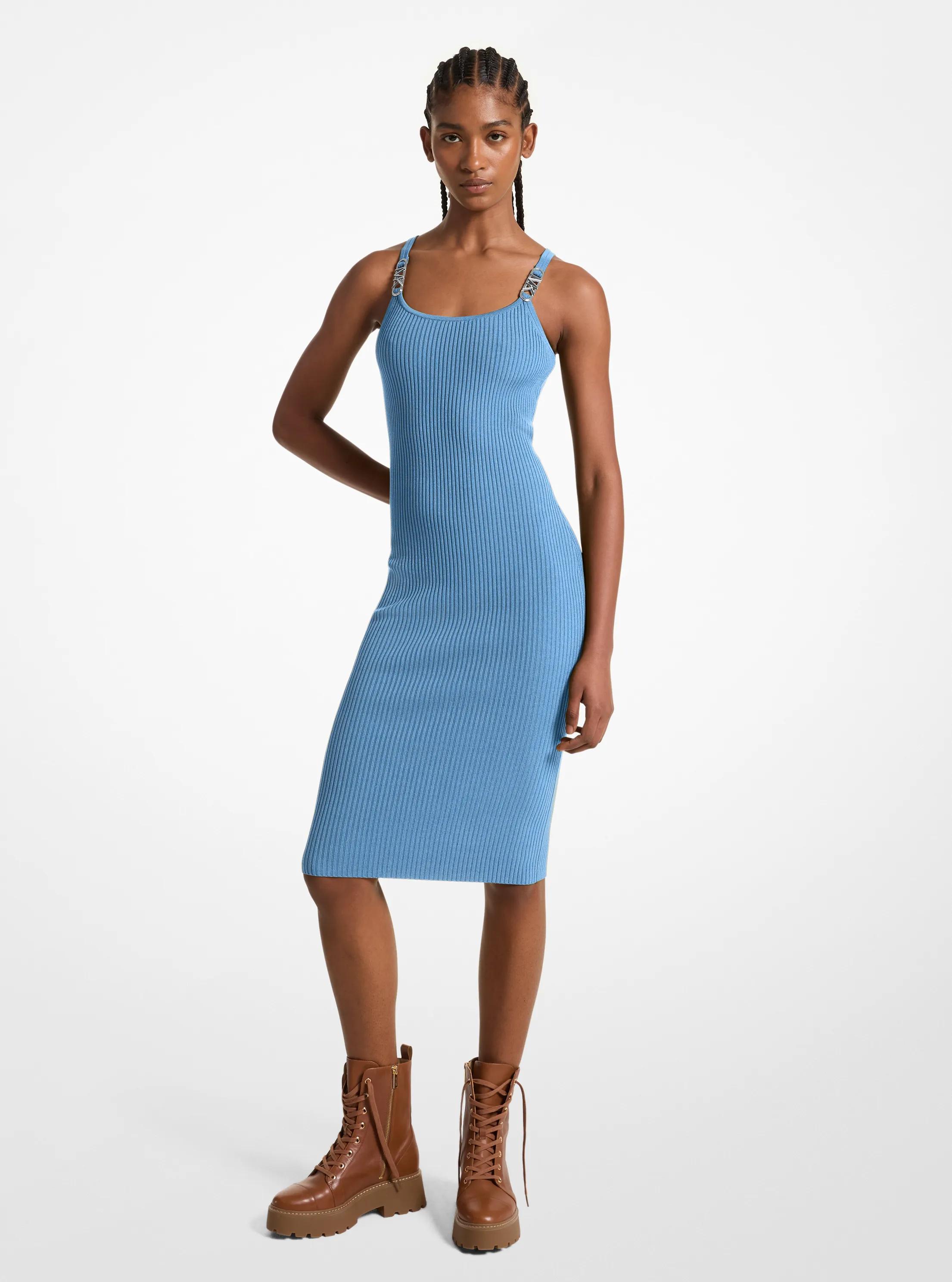 Ribbed Stretch Knit Midi Tank Dress in SOUTHPACIFIC | Michael Kors