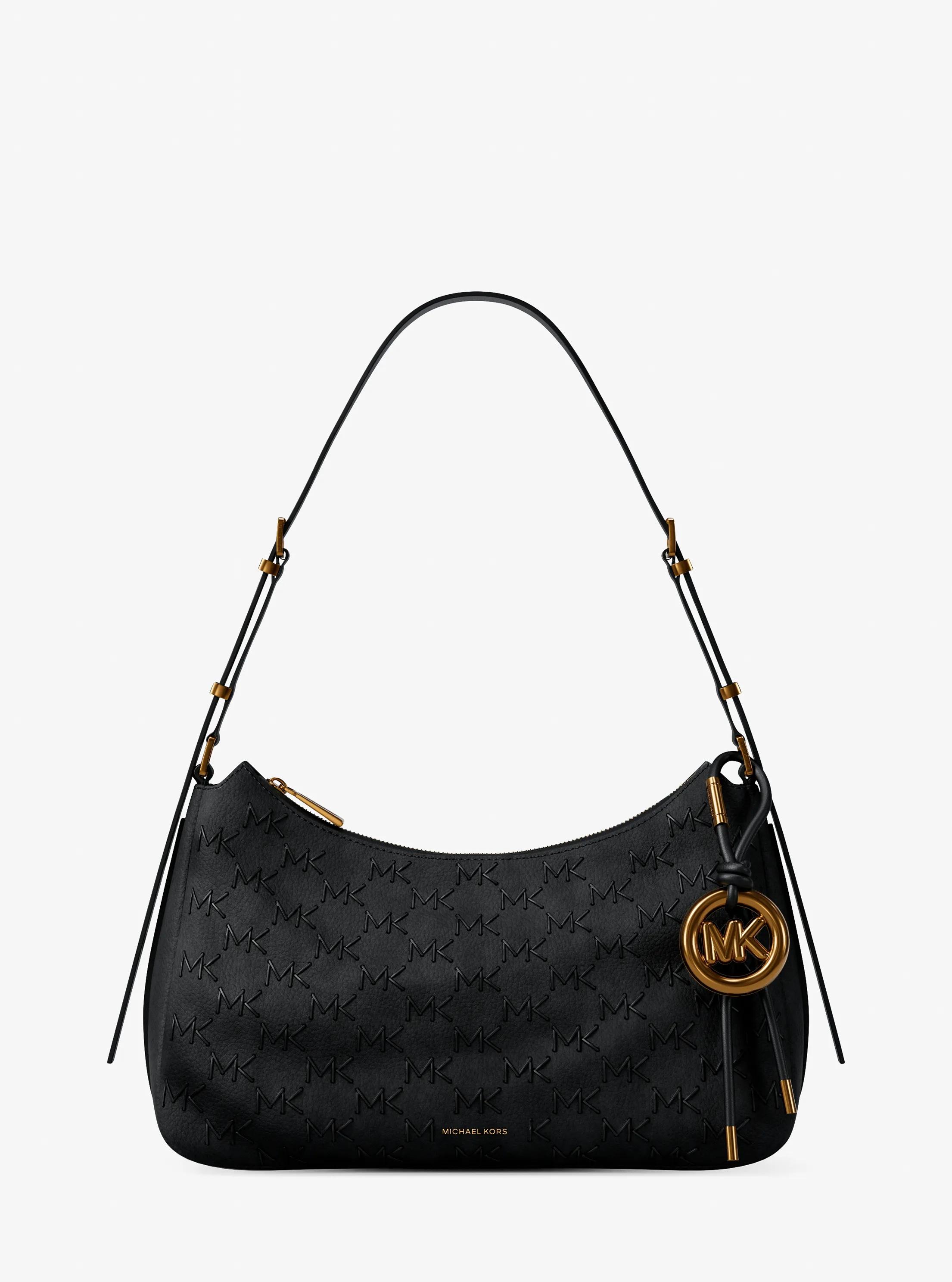 Nolita Medium Whipstitched Logo Leather Shoulder Bag in BLACK | Michael Kors