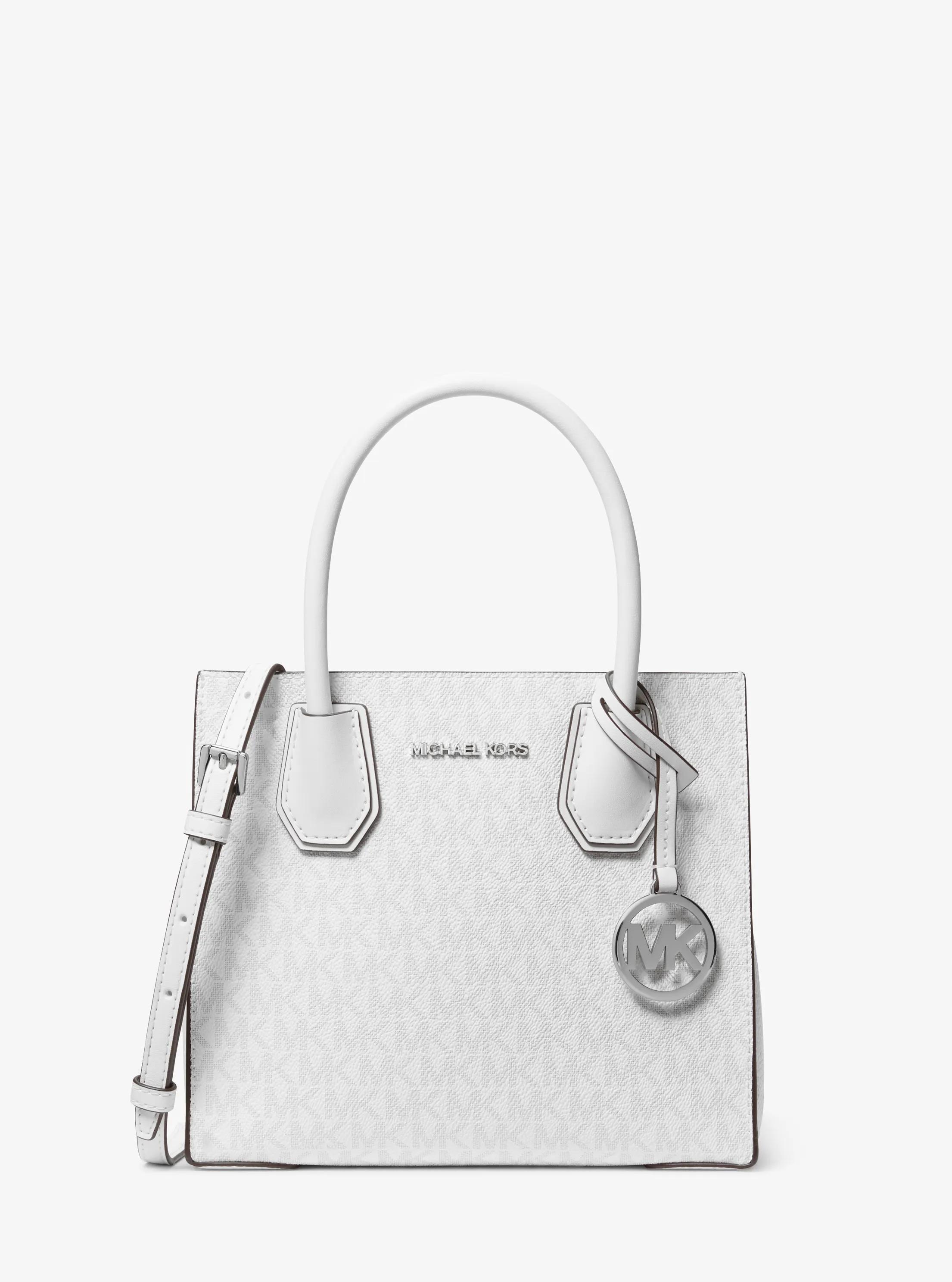 Mercer Medium Logo and Leather Accordion Crossbody Bag in OPTIC WHITE | Michael Kors