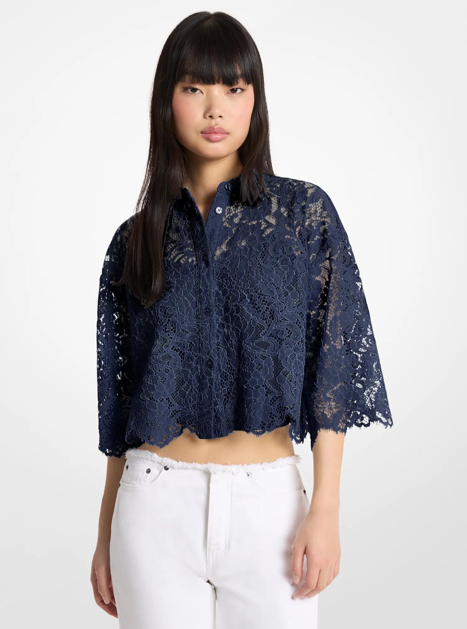 Blusa cropped in pizzo cordonato floreale in MIDNIGHTBLUE | Michael Kors