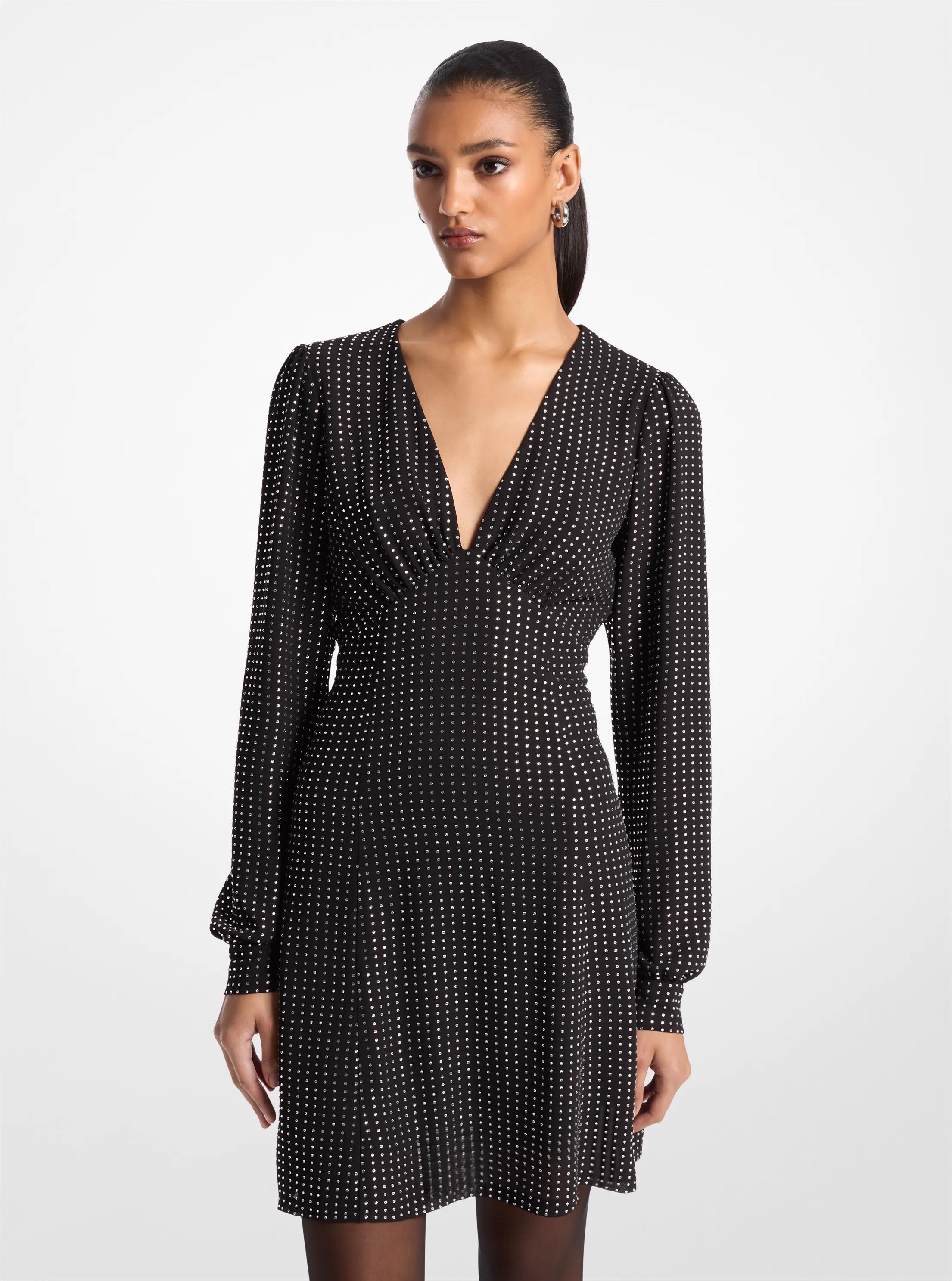 Vestido de georgette con diamantes de imitaci&oacute;n in NEGRO | Michael Kors