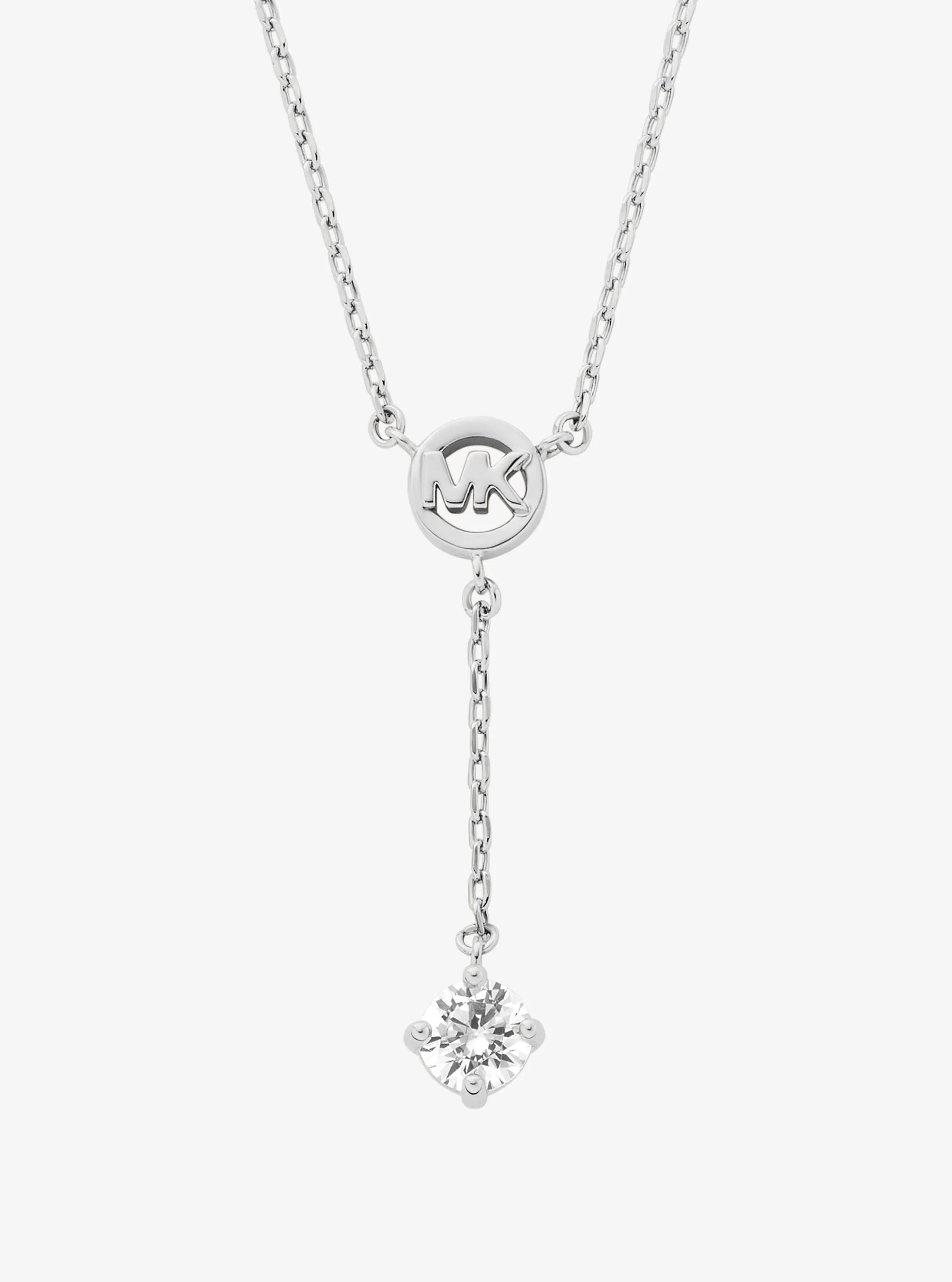 Logo Charm and Cubic Zirconia Necklace in SILVER | Michael Kors
