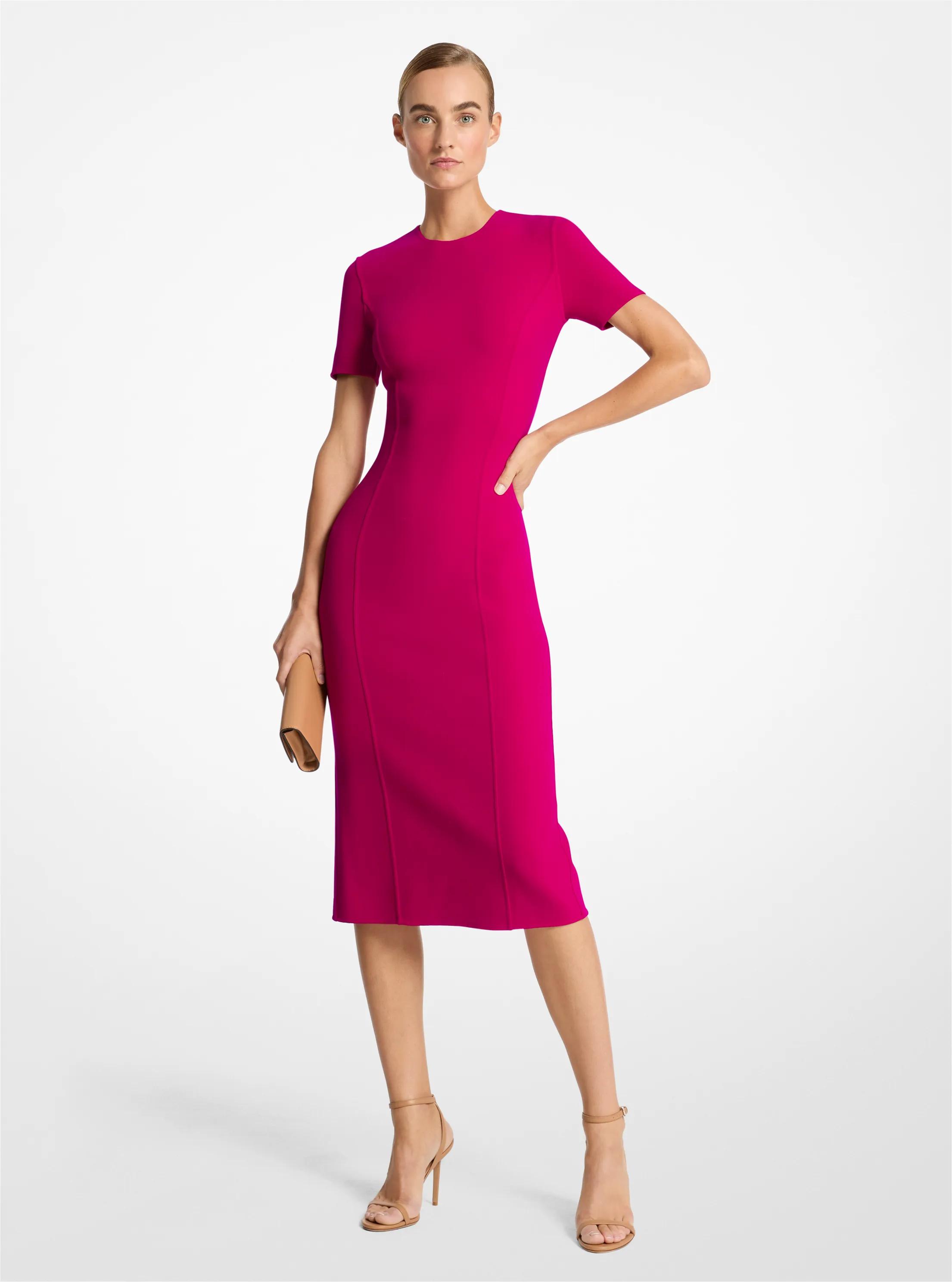 Double Faced Stretch Wool Sheath Dress in RASPBERRY | Michael Kors