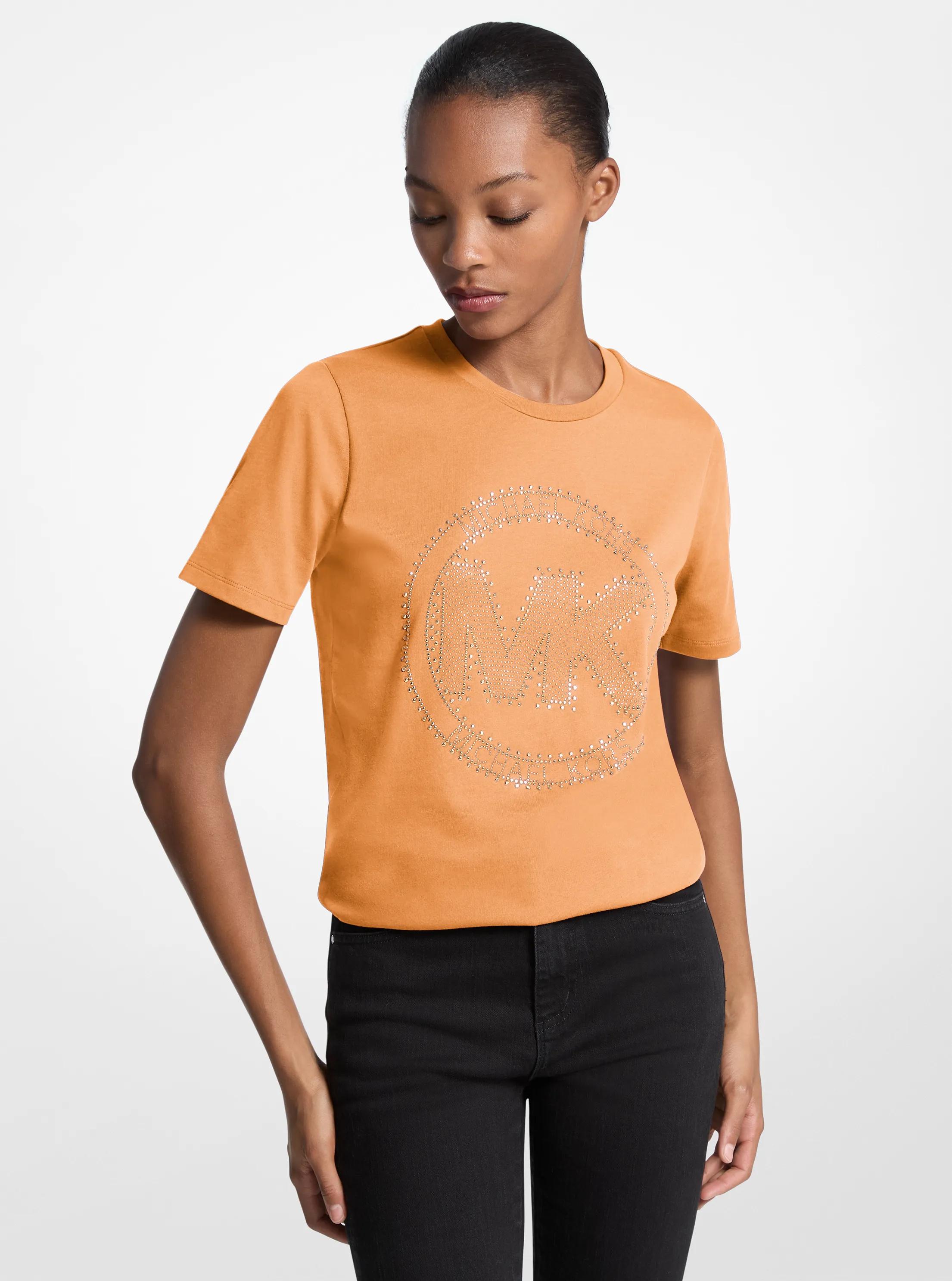 Studded Logo Charm Organic Cotton Jersey T-Shirt in RADIANT ORANGE | Michael Kors