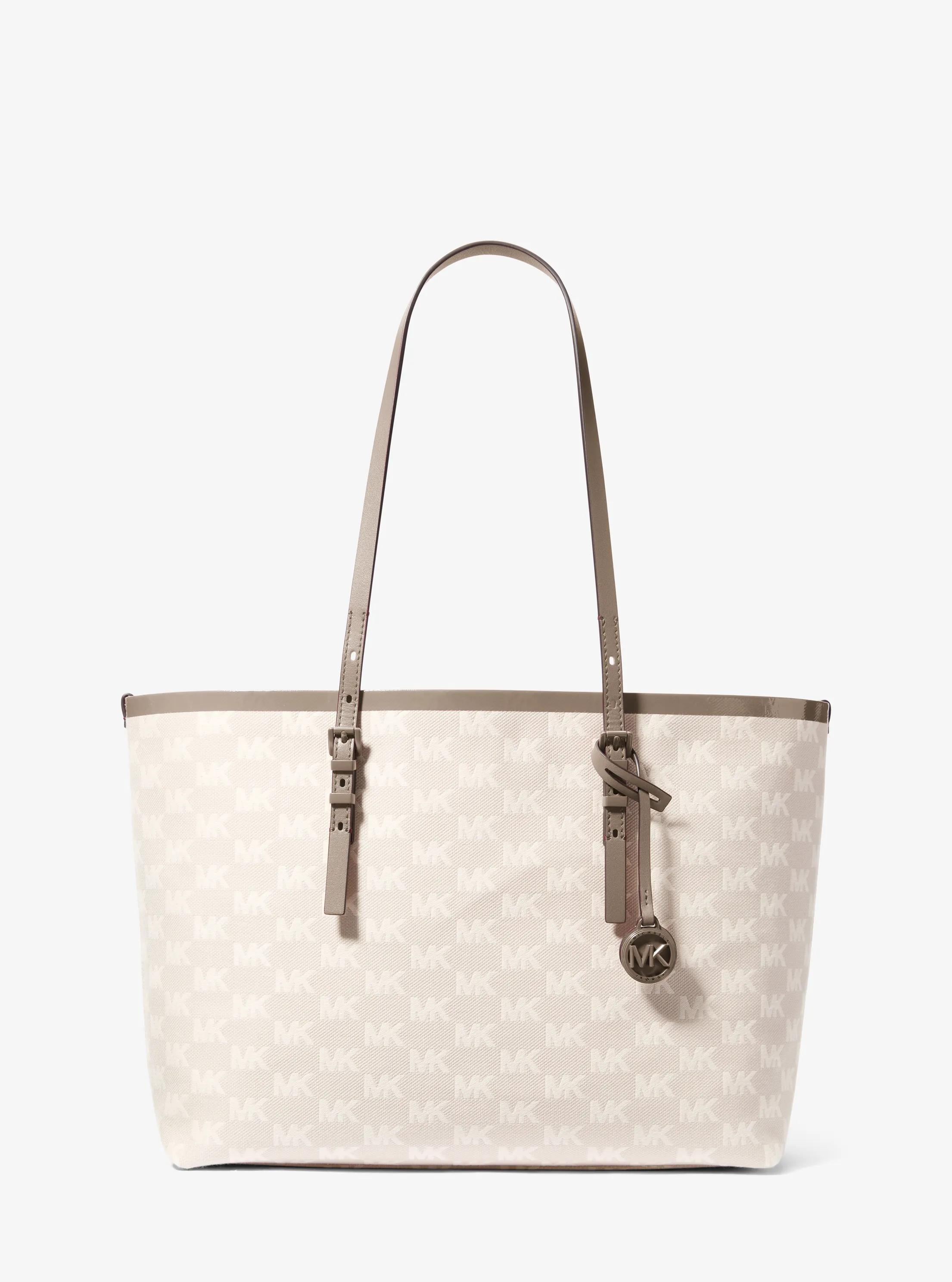 Quinn Large Logo Jacquard Tote Bag with Pouch in BIRCH | Michael Kors