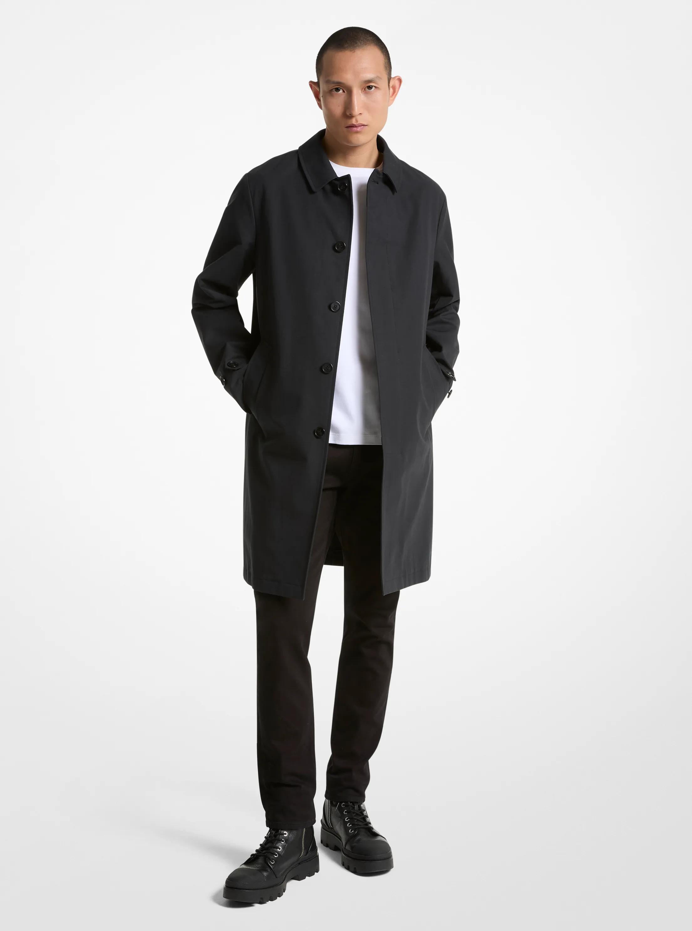 Cotton Blend Balmacaan Coat in BLACK | Michael Kors