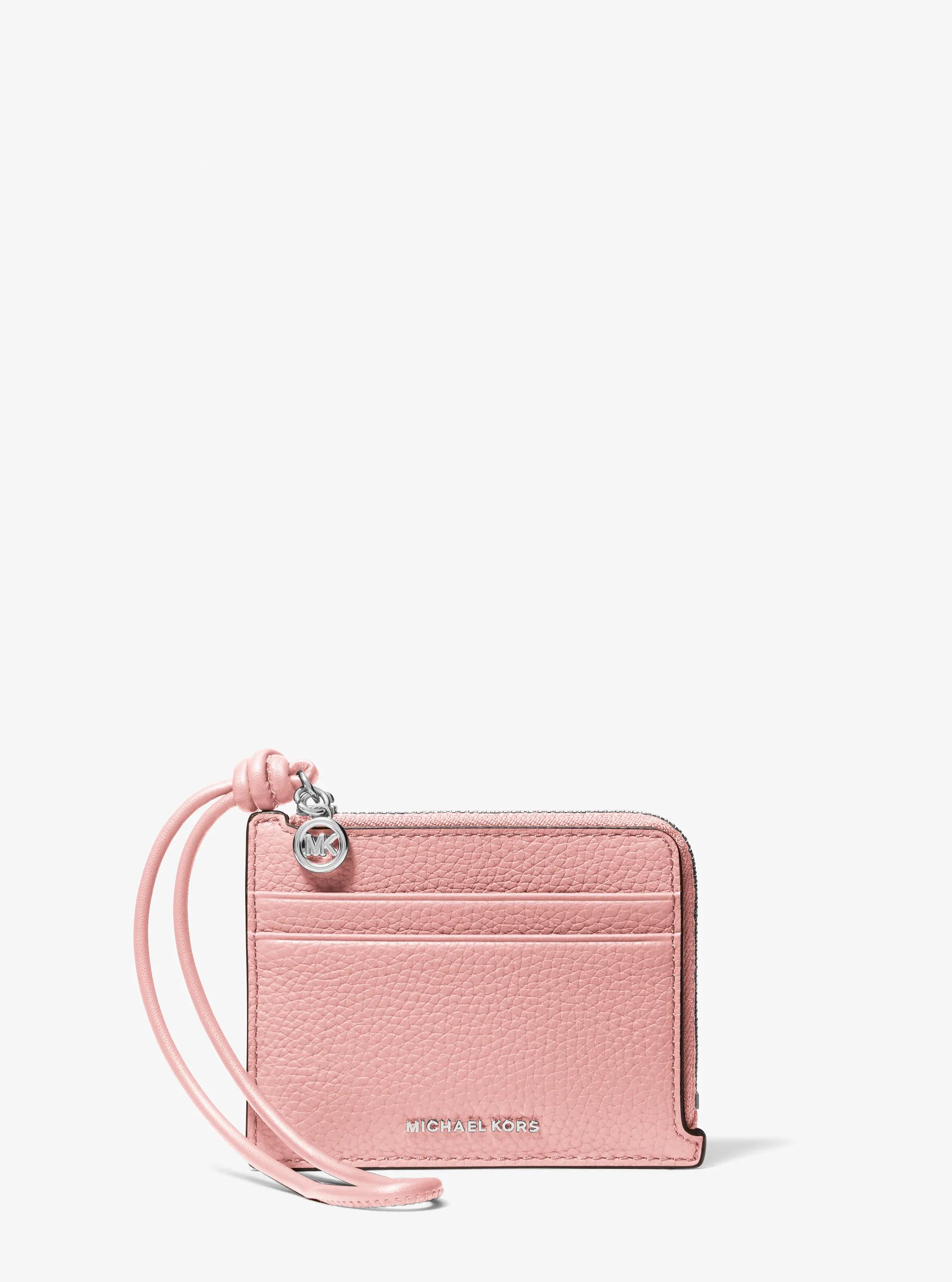 Michael Kors Jet Set Small Pebbled Leather Card Case Wristlet In Pink