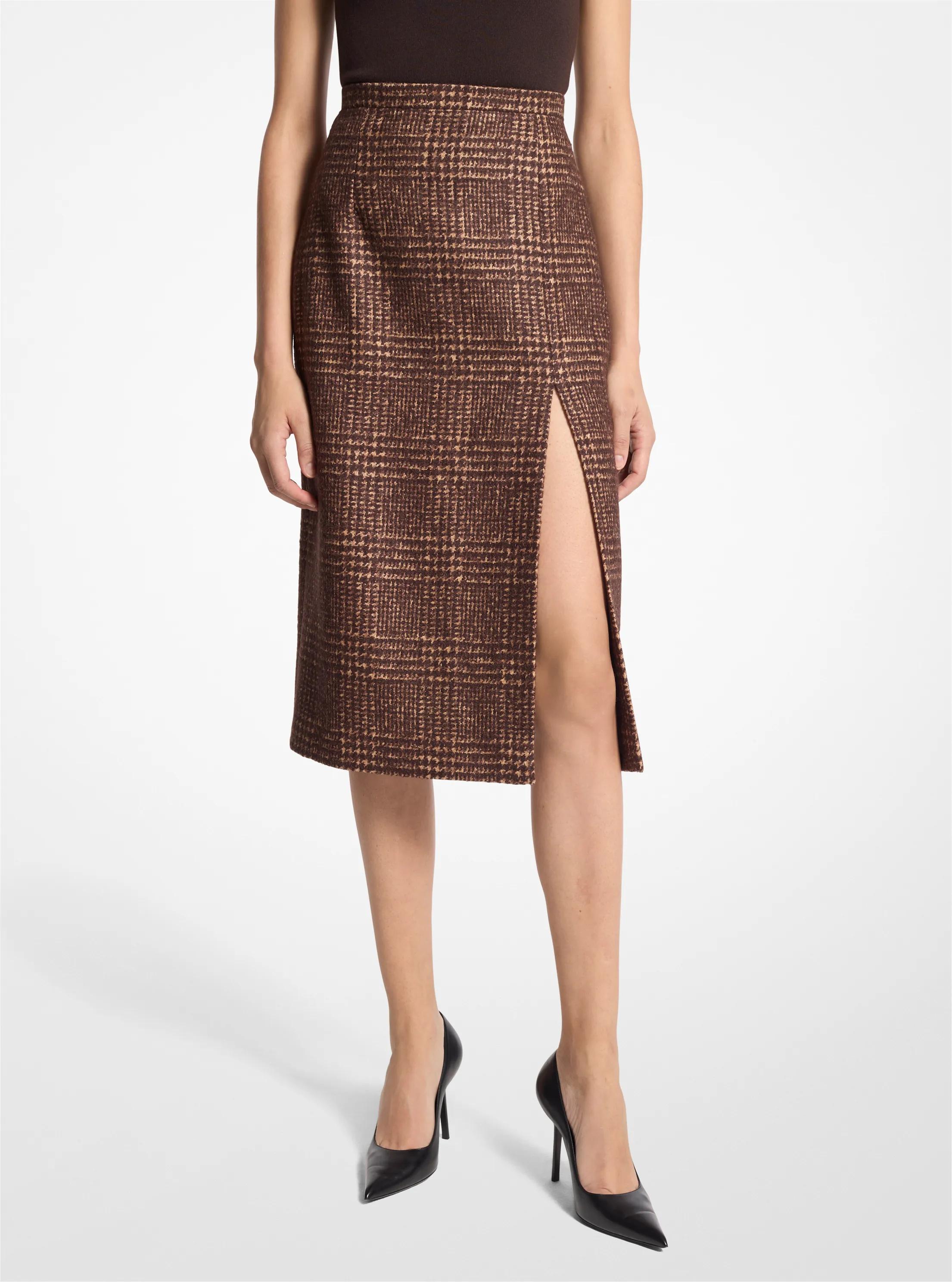 Falda de tweed de mezcla de lana con estampado Pr&iacute;ncipe de Gales y abertura lateral