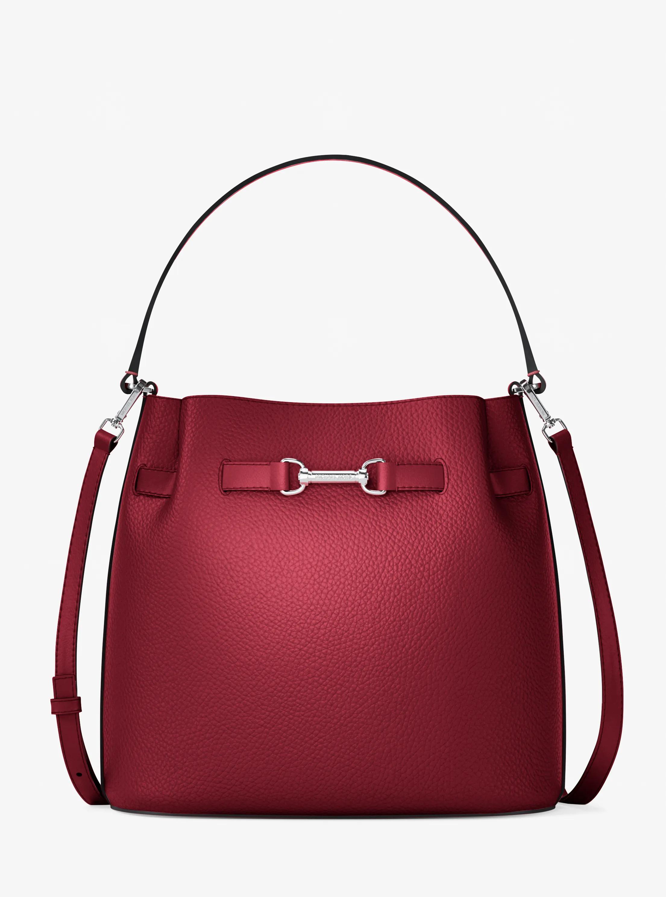 Carson Medium Pebbled Leather Convertible Bucket Crossbody Bag in MAROON | Michael Kors