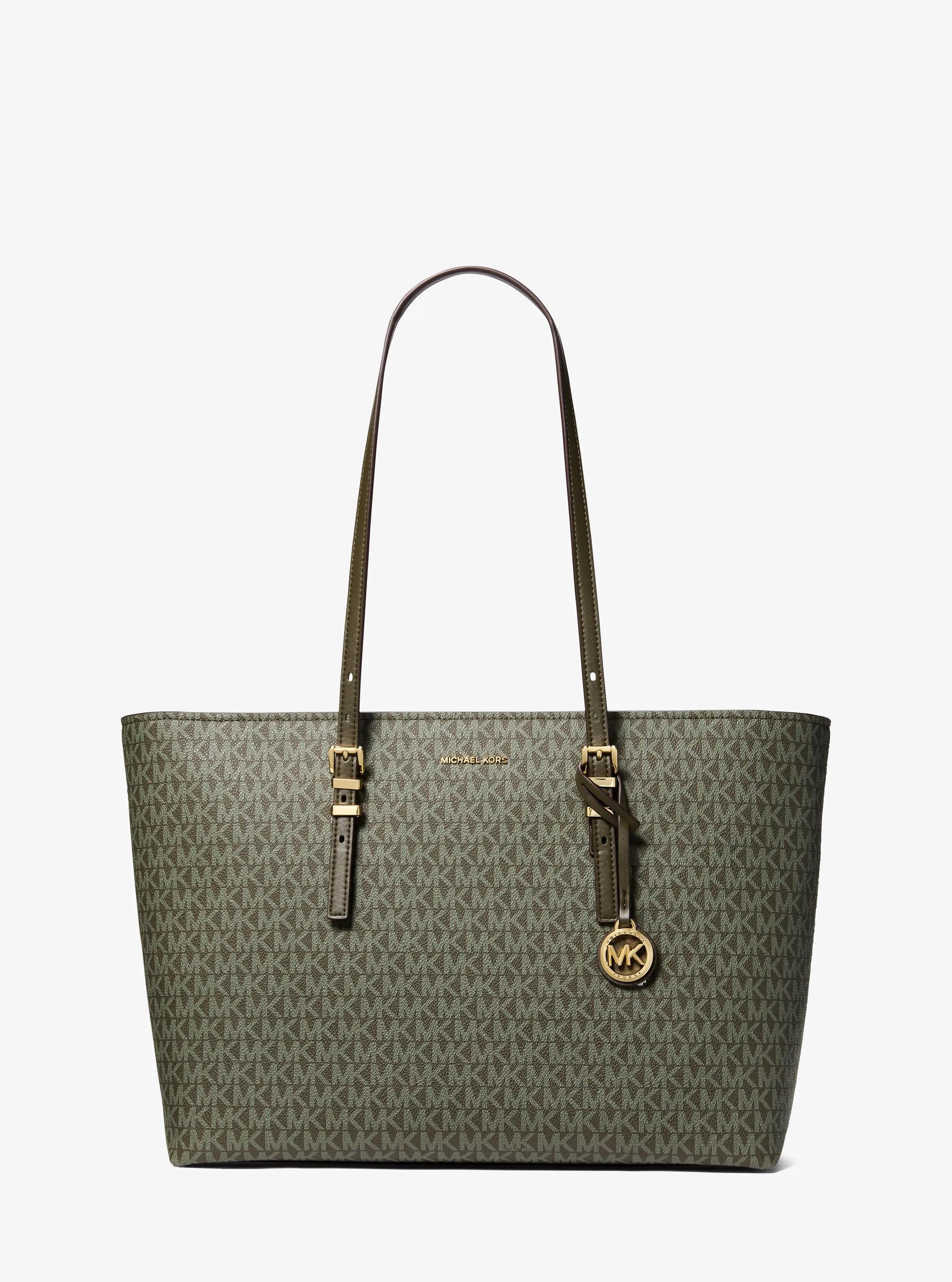 Quinn Large Signature Logo and Leather Tote Bag in IVY | Michael Kors